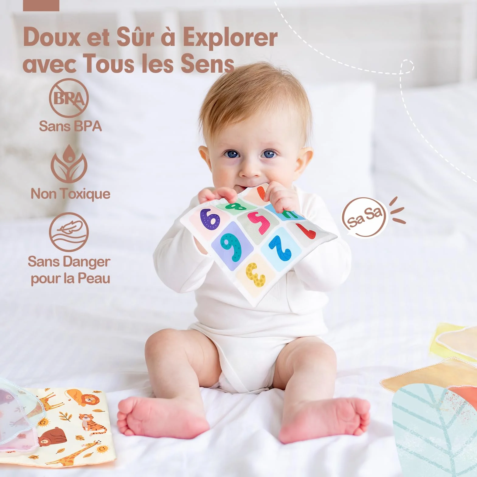 hahaland Jouet Bébé Boîte à Mouchoirs Sensoriels Montessori avec Papiers Froissés et Miroir, Cadeau pour Fille Garçon 3-12 Mois