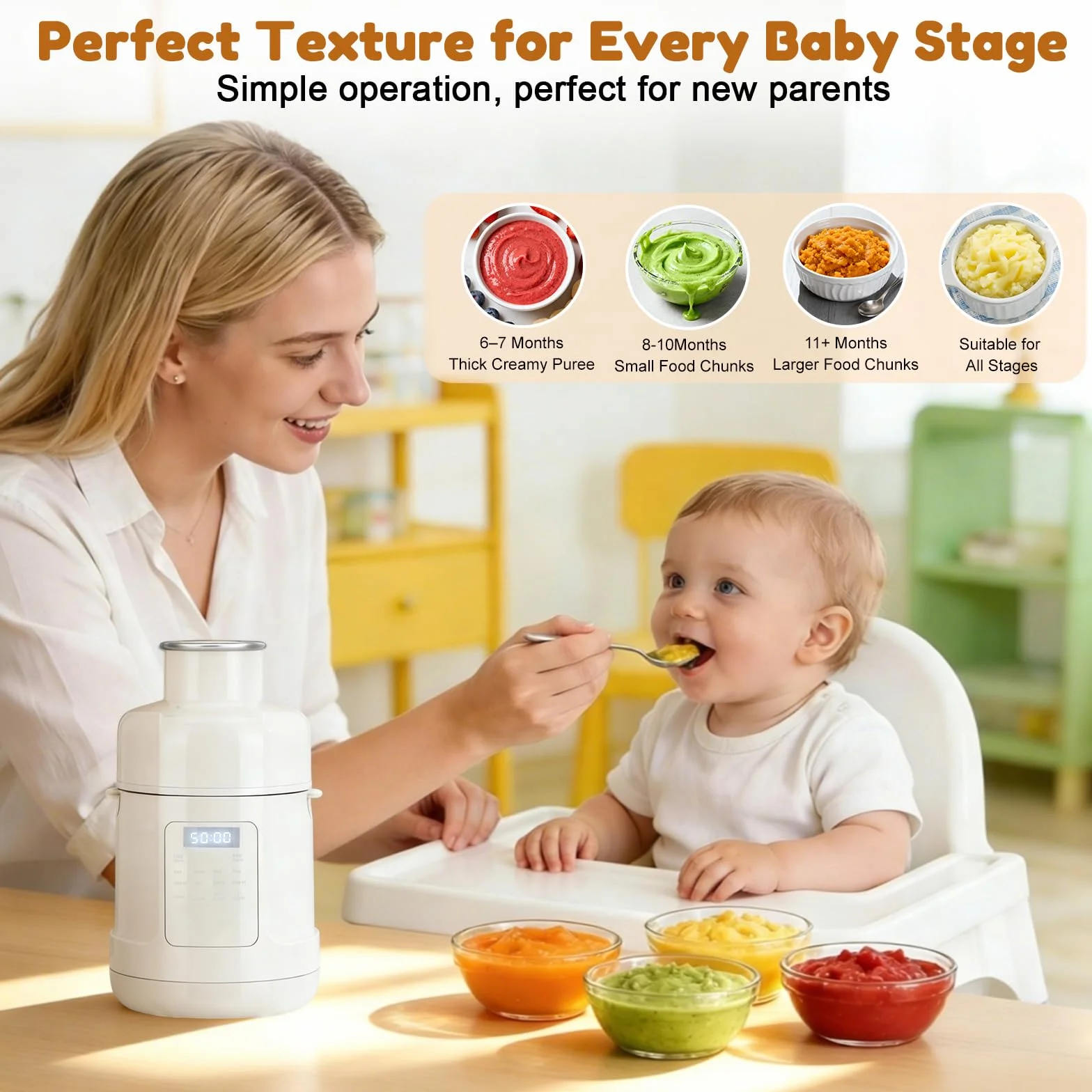 Robot cuiseur mixeur bébé 500W Tout-en-un acier inoxydable écran tactile auto-nettoyage