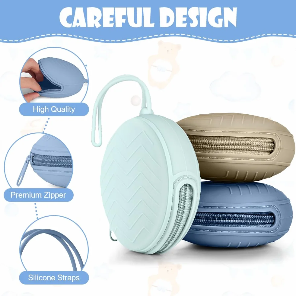 Boite a Sucette Bebe 3pcs Silicone Rangement Portable Impermeable sans BPA Voyage Gris fume Kaki Bleu