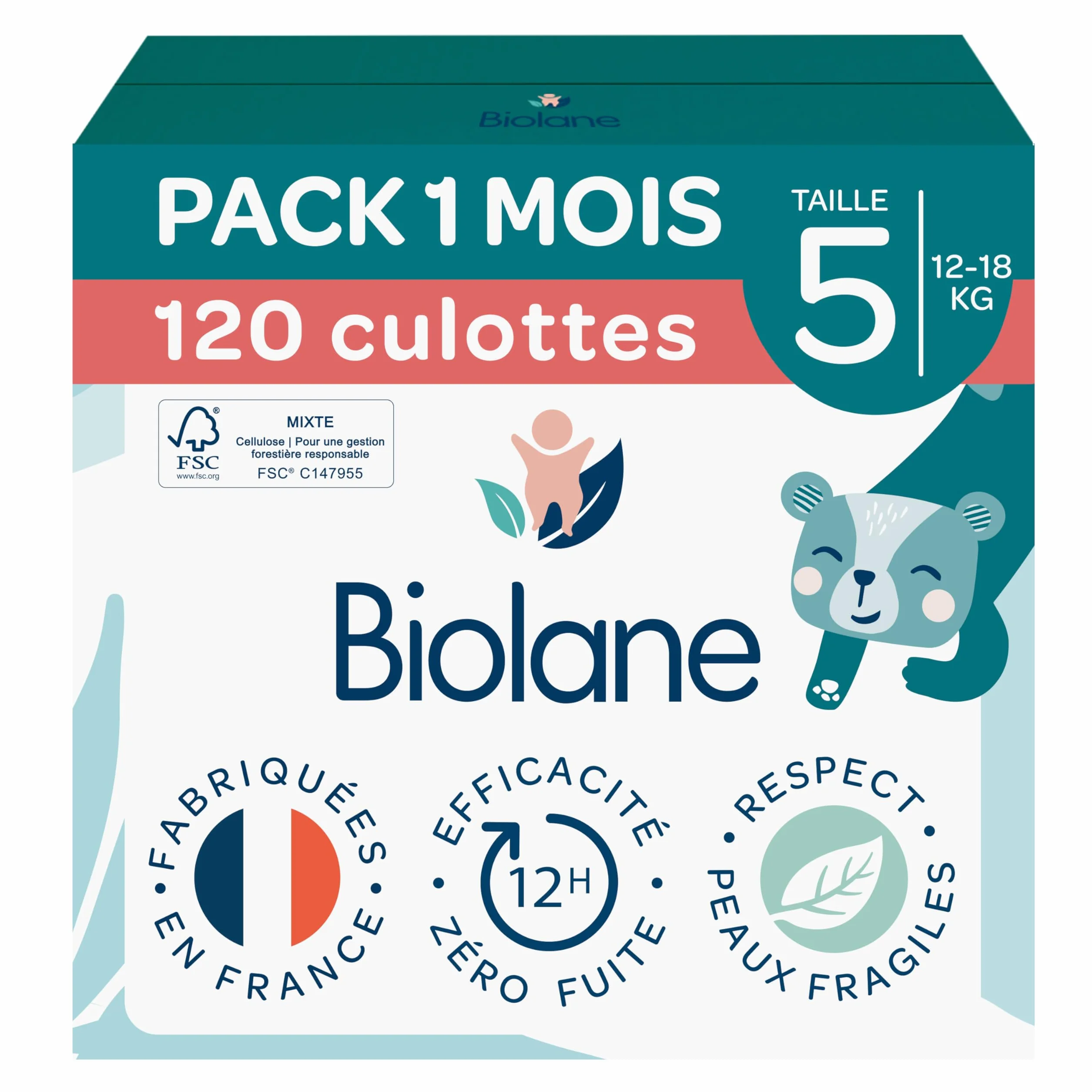 BIOLANE Couches Culottes Taille 5 (12-18kg) 120 Couches Pants Fabriquées en France