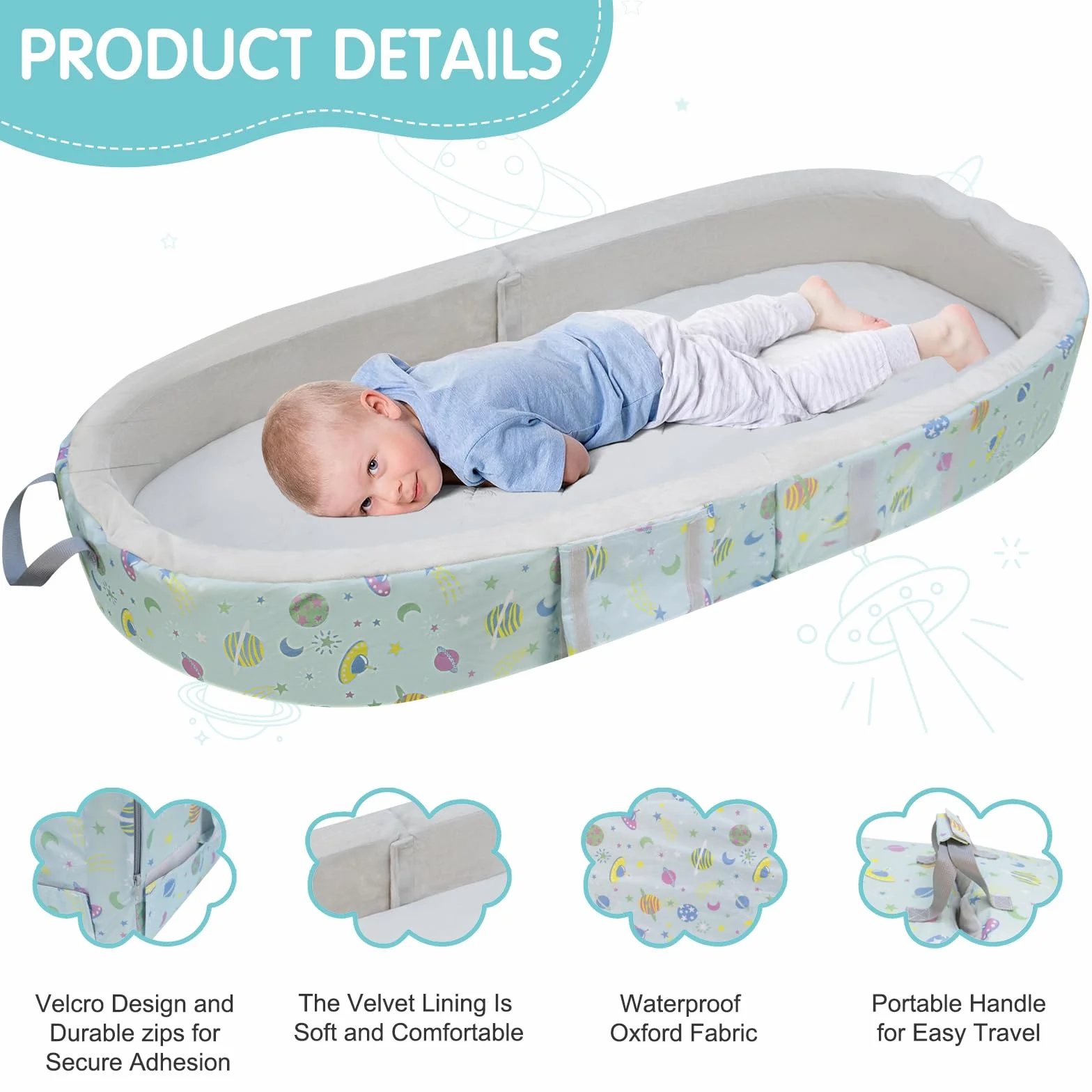 Lit de Voyage Portable Imperméable Pliable pour Enfant avec Matelas et Drap Lavable