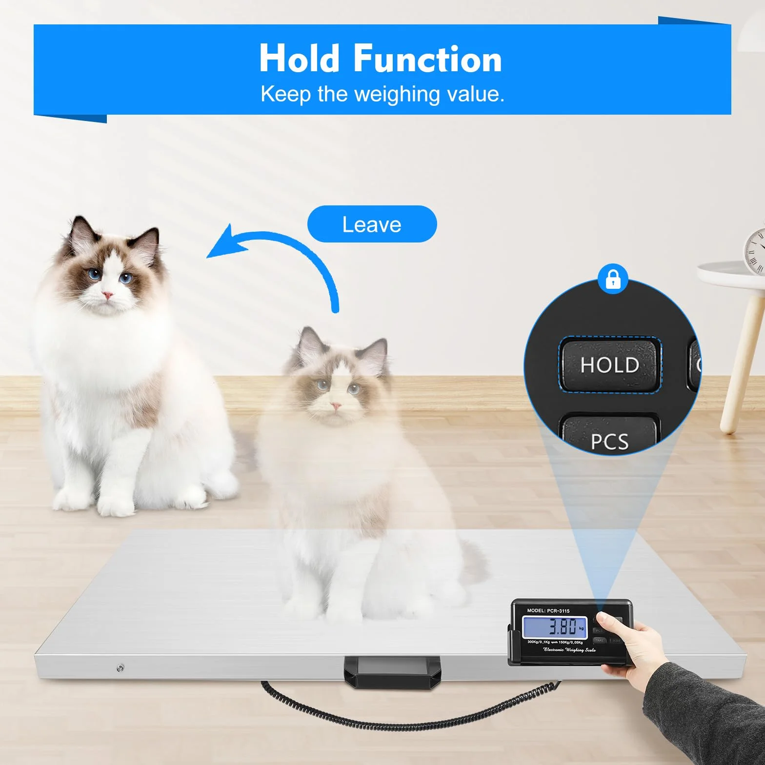 Pèse-bébé numérique de précision pour grands chiens - 300 kg - Balance numérique LCD pour chatons, chiots, lapins ou nourrissons - 103 x 53 cm