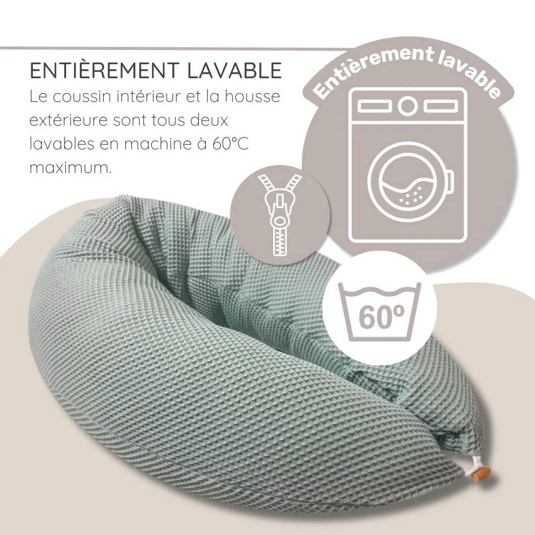 Coussin d'allaitement 190 cm x 76 cm XXL HOBEA-Germany Coussin de Grossesse avec Housse en Coton Biologique