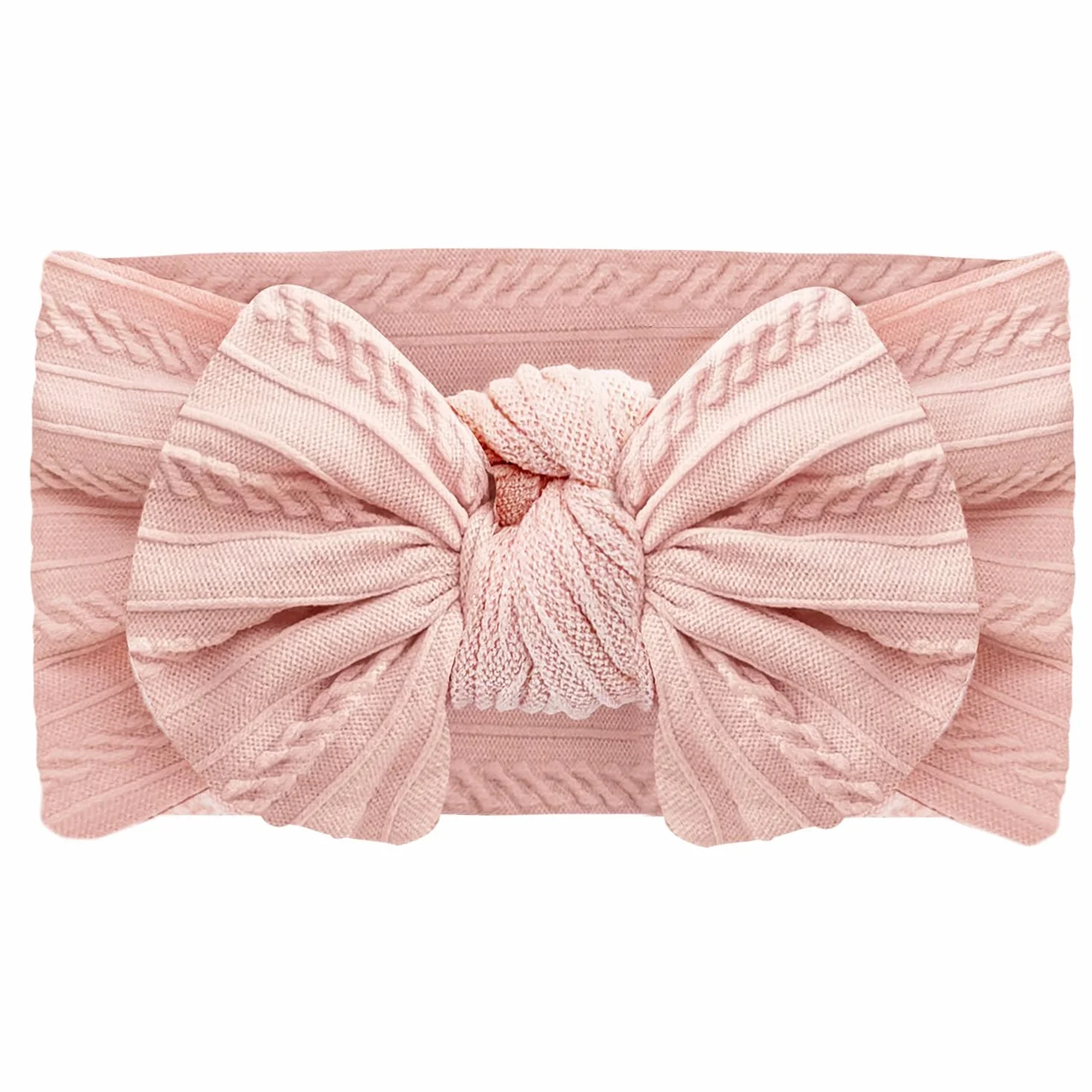 Bandeau Turban Bébé Fille Nylon Élastique Souple Rose Blanc 2 Pièces