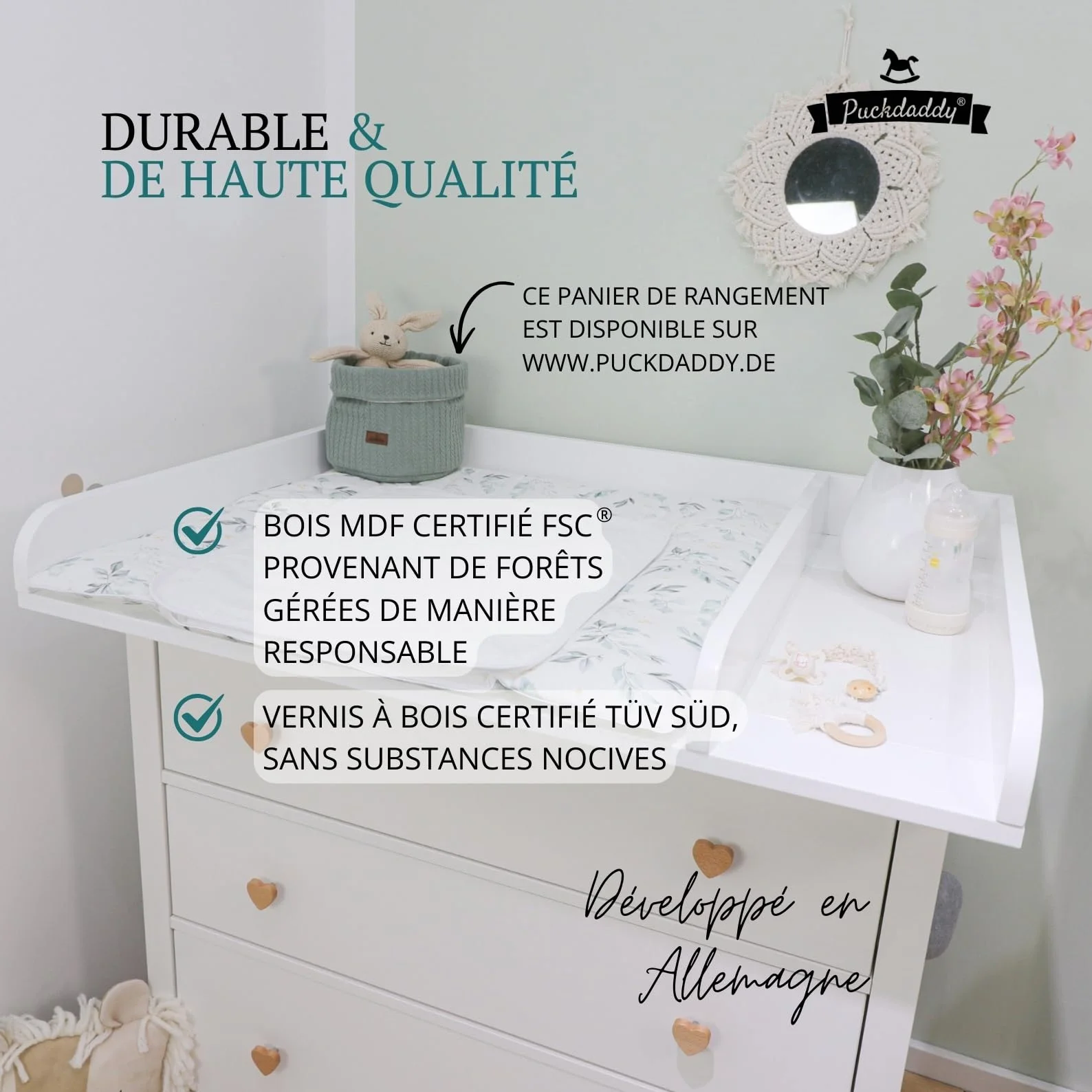 Table à Langer Bébé XXL 108 x 80 x 10 cm Bois MDF Blanc pour Commode Hemnes