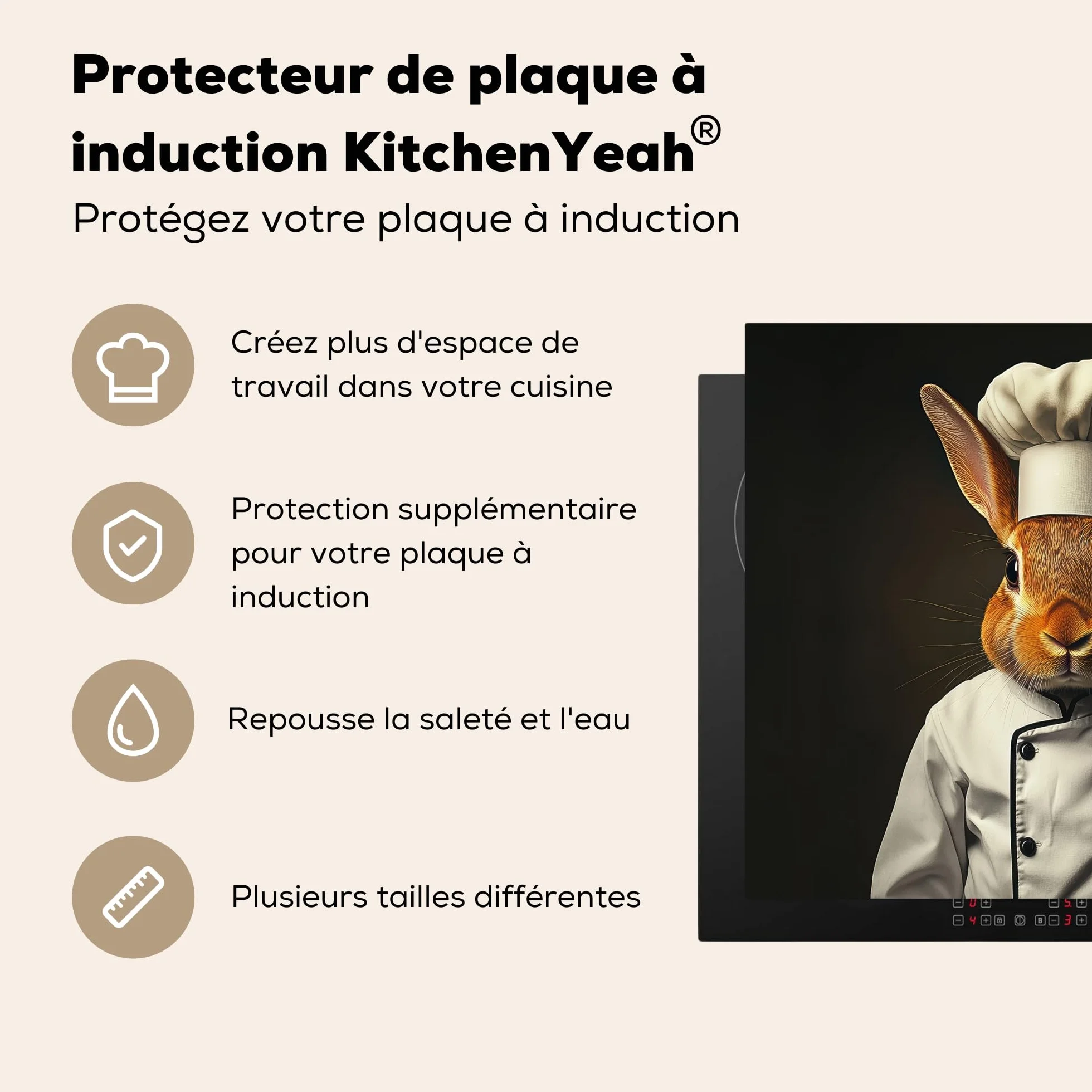 Protection Plaque Induction 60x52 cm KitchenYeah Cache Protège De Cuisson Lapin Cuisinier