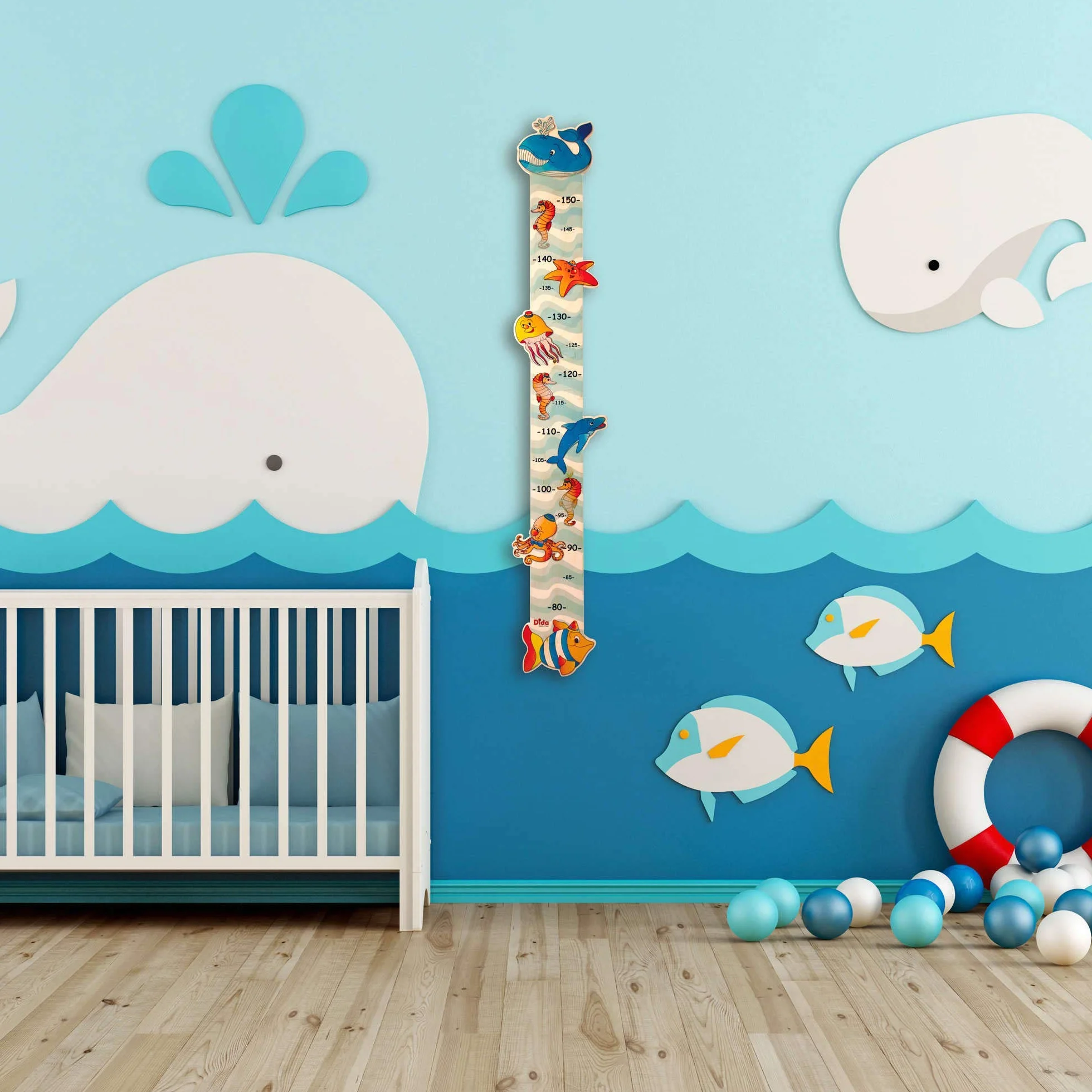 Animaux Marins Toise Murale en Bois pour Enfants Mesure Jusqu'à 150 cm Accessoires de Croissance Chambre d'Enfant