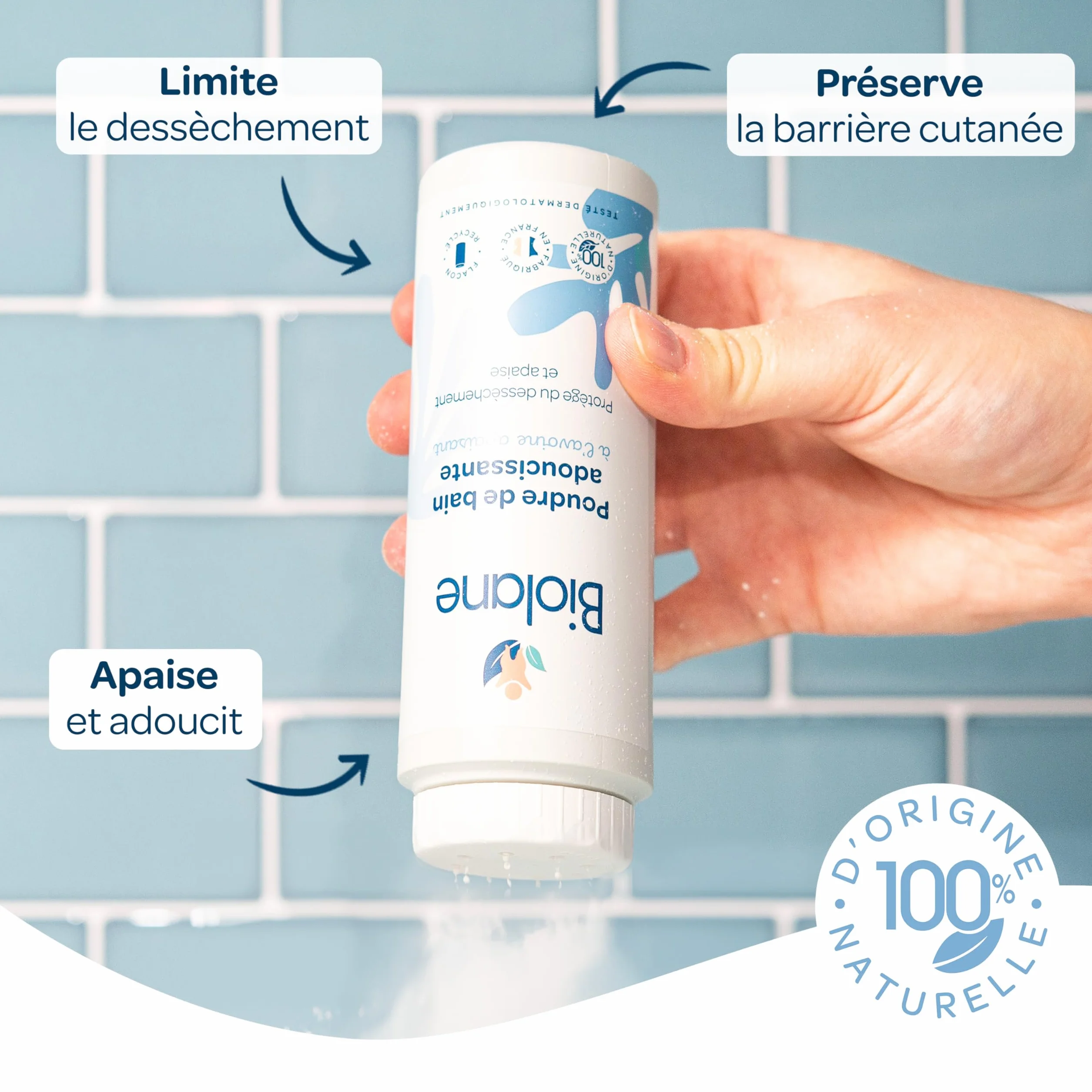 BIOLANE Poudre de bain adoucissante bébé 75g Fabriqué en France