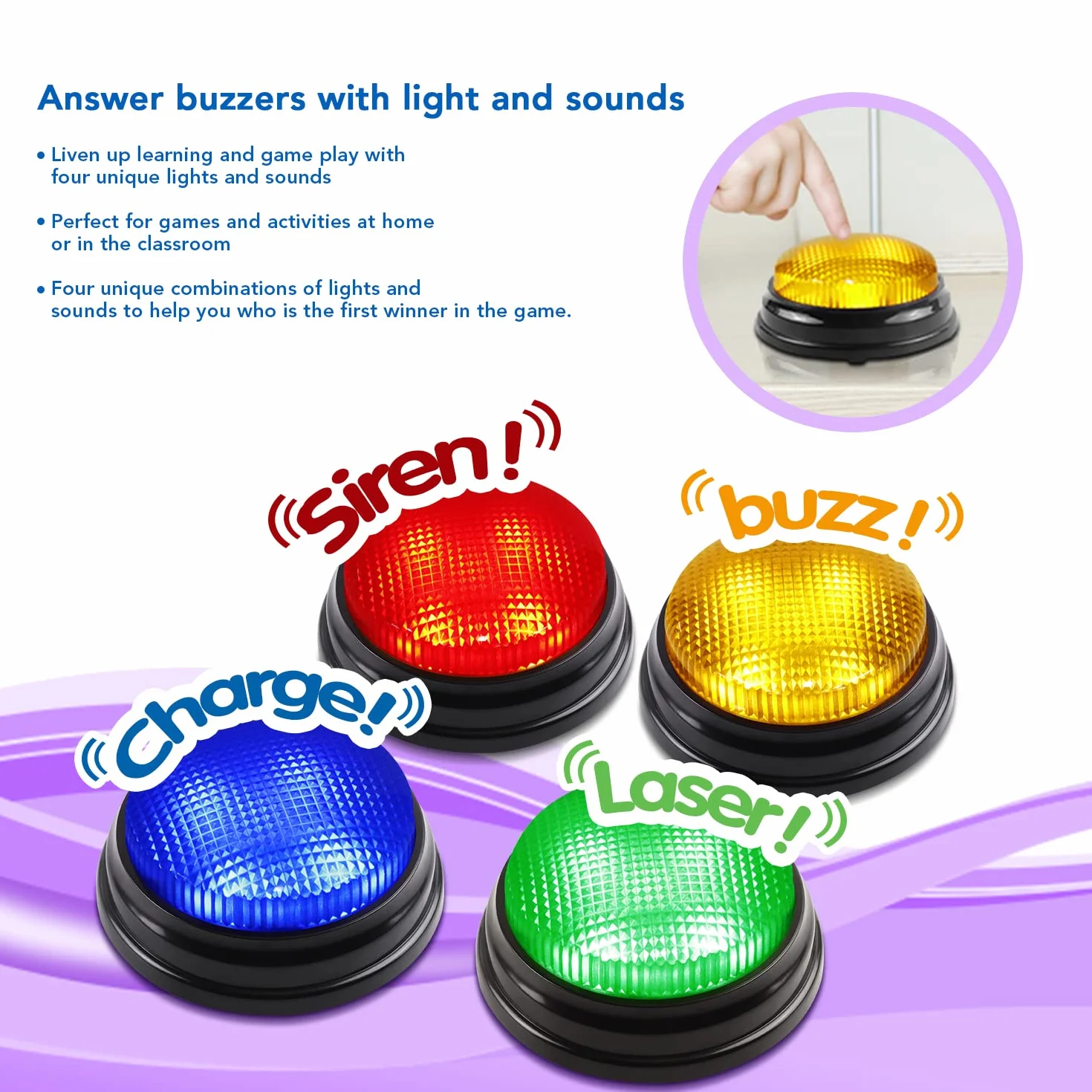 BEAN LIEVE Buzzer Sonore et Lumineux pour Salle de Classe, Lot de 4, Accessoires de Jeu Télévisé, Multicolore