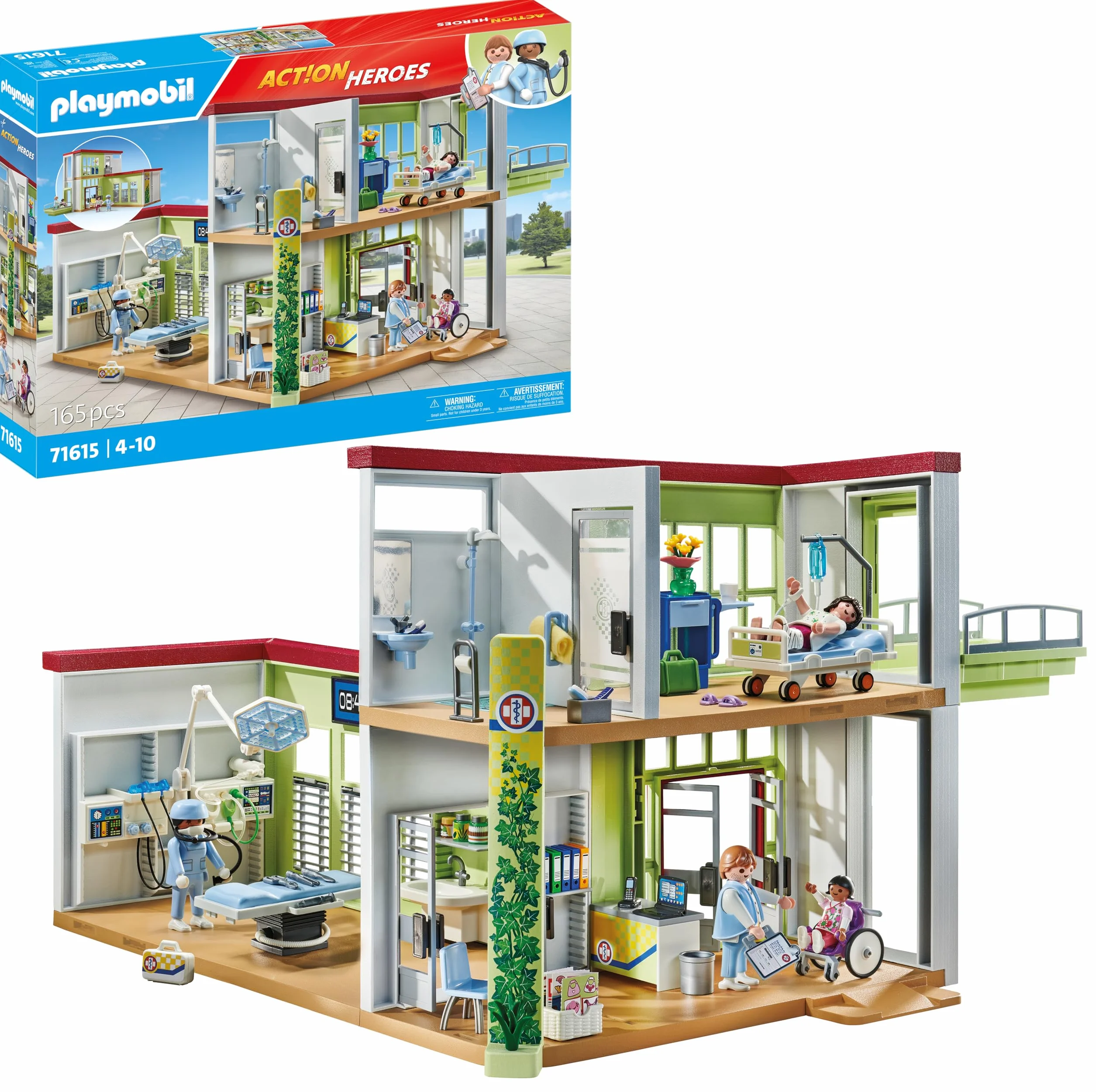 Playmobil 71615 Hôpital Moderne Action Heroes Quatre Personnages Matériel Médical Dès 4 Ans