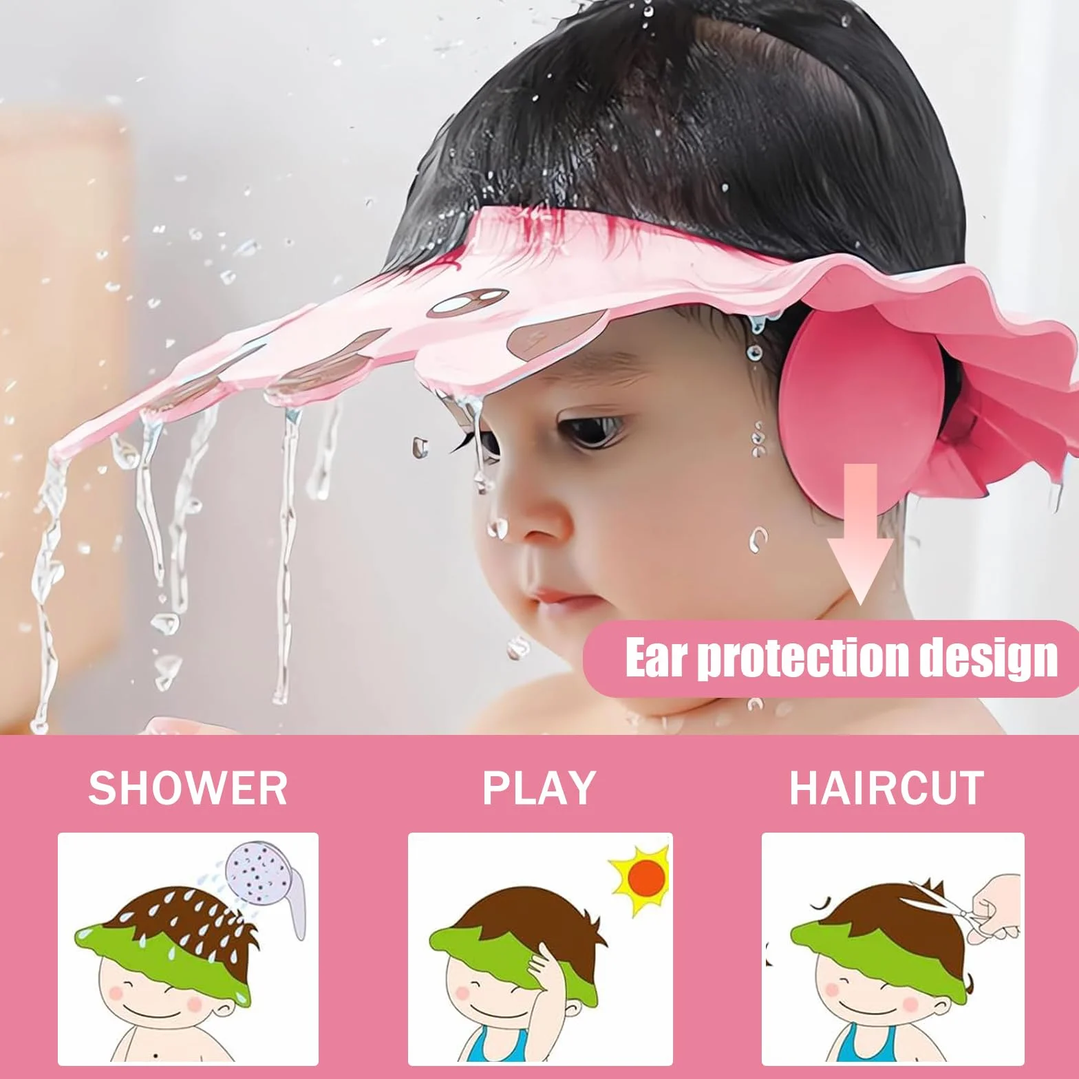 Casquette de bain bébé réglable visière protection yeux visage shampooing