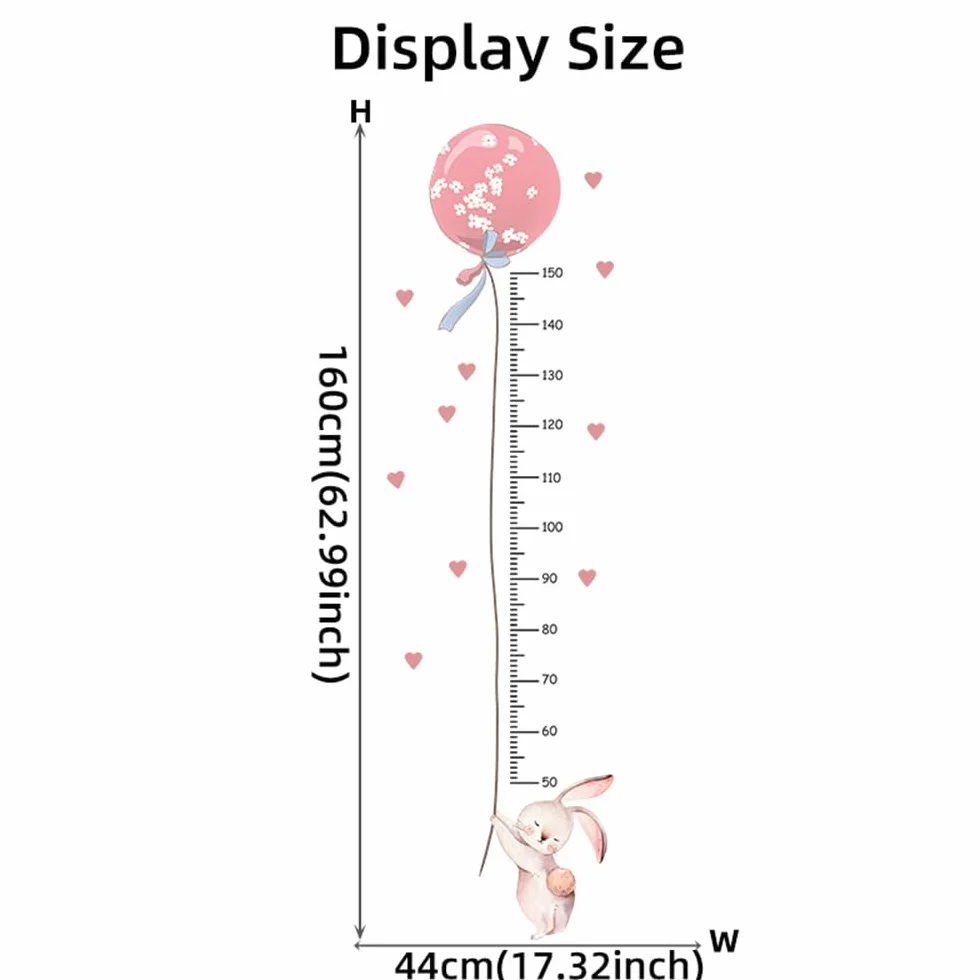Stickers Mesure de Hauteur pour Fille Rose Tableau Mural Décoratif Enfant Planche Croissance Bébé Vinyle Lapin