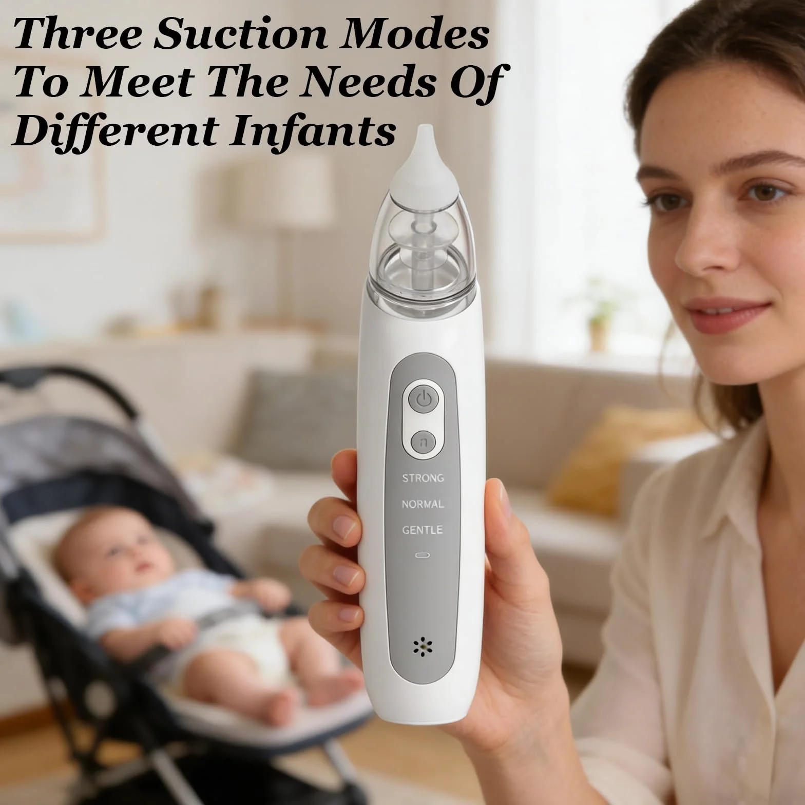 Aspirateur Nasal Bébé 3 embouts Silicone 3 Niveaux Aspiration USB Musique