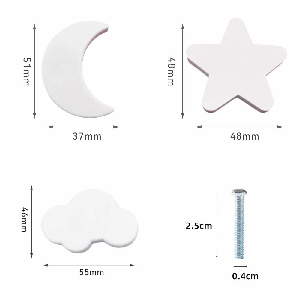 Bouton de meuble enfant 9 pièces caoutchouc souple anti-collision étoiles lune nuages bleu