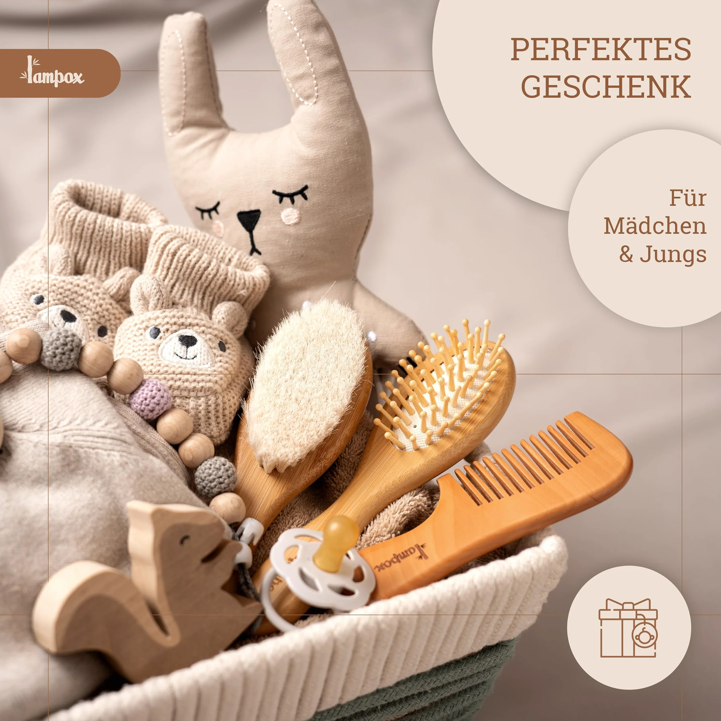 Brosse à cheveux bébé en bois naturel poils de chèvre doux peigne ensemble