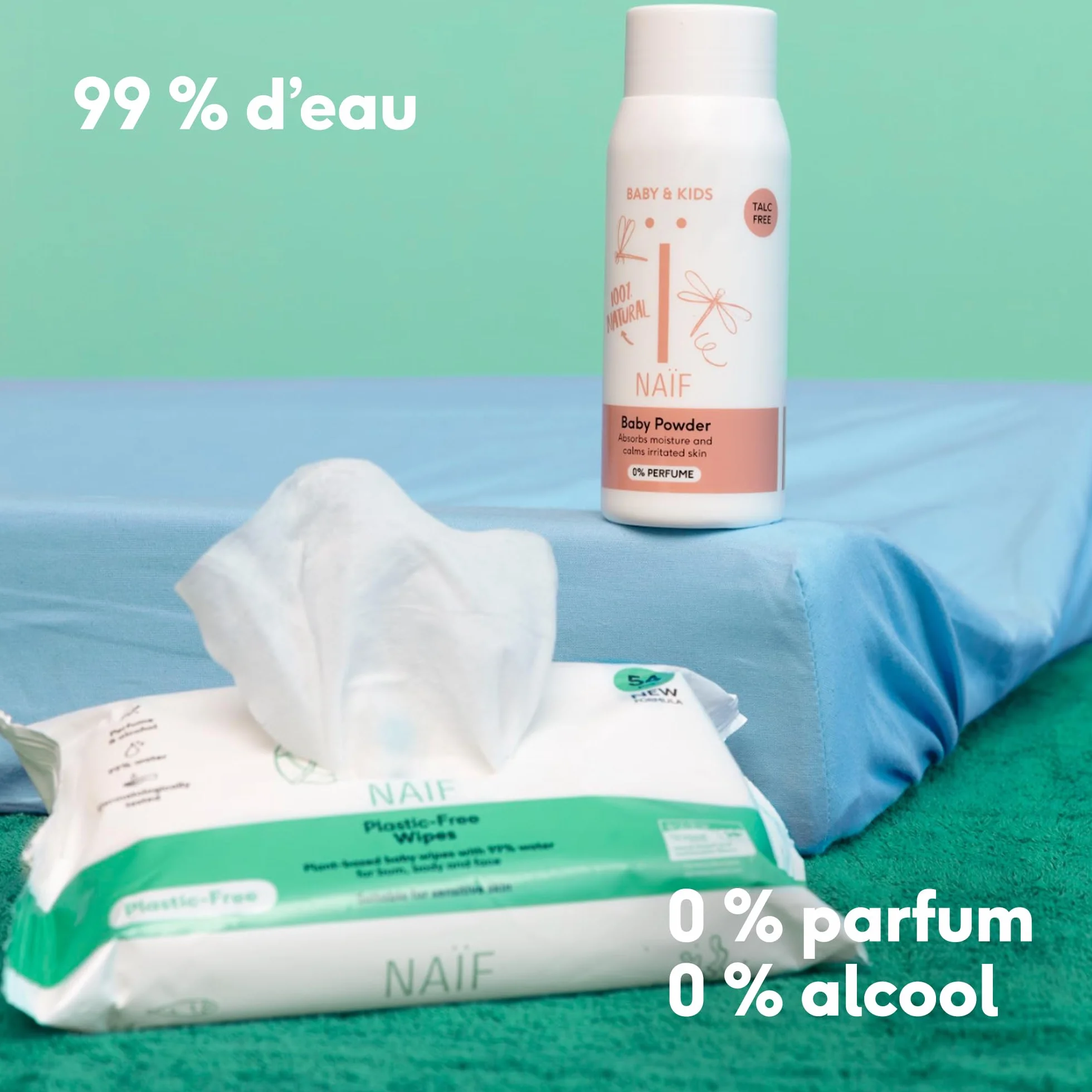 Naïf Lingettes humides sans plastique 162 lingettes 99% d'eau 0% parfum bébé