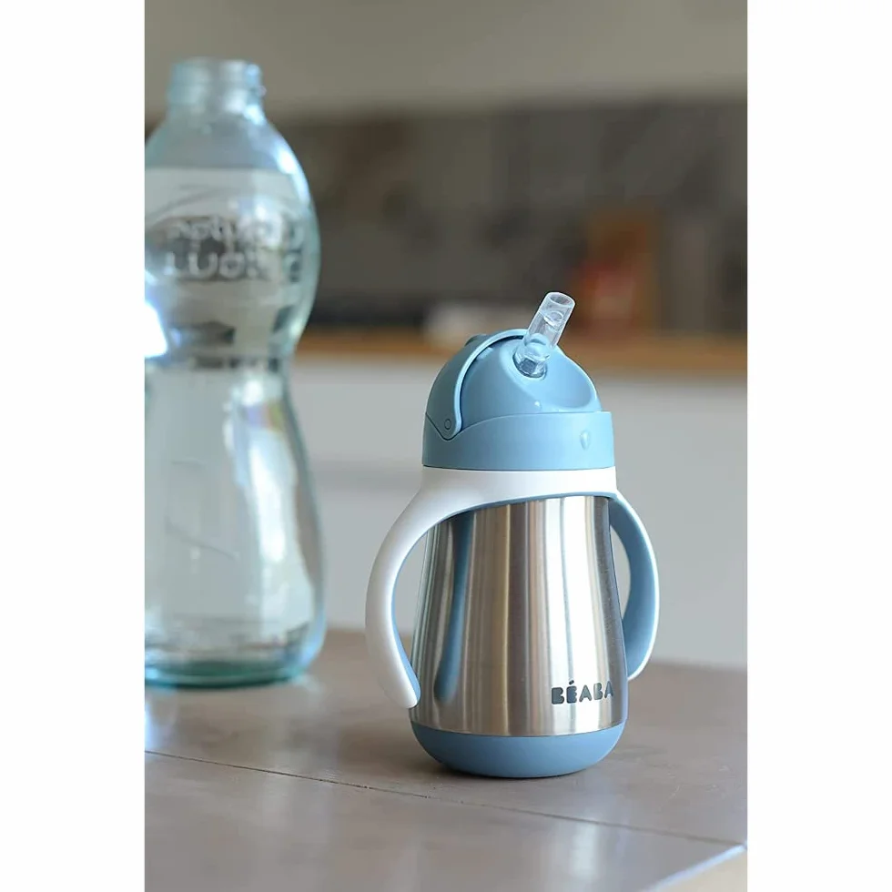 BÉABA Biberon Tasse d'apprentissage 2 en 1 Inox 250 ml Bleu