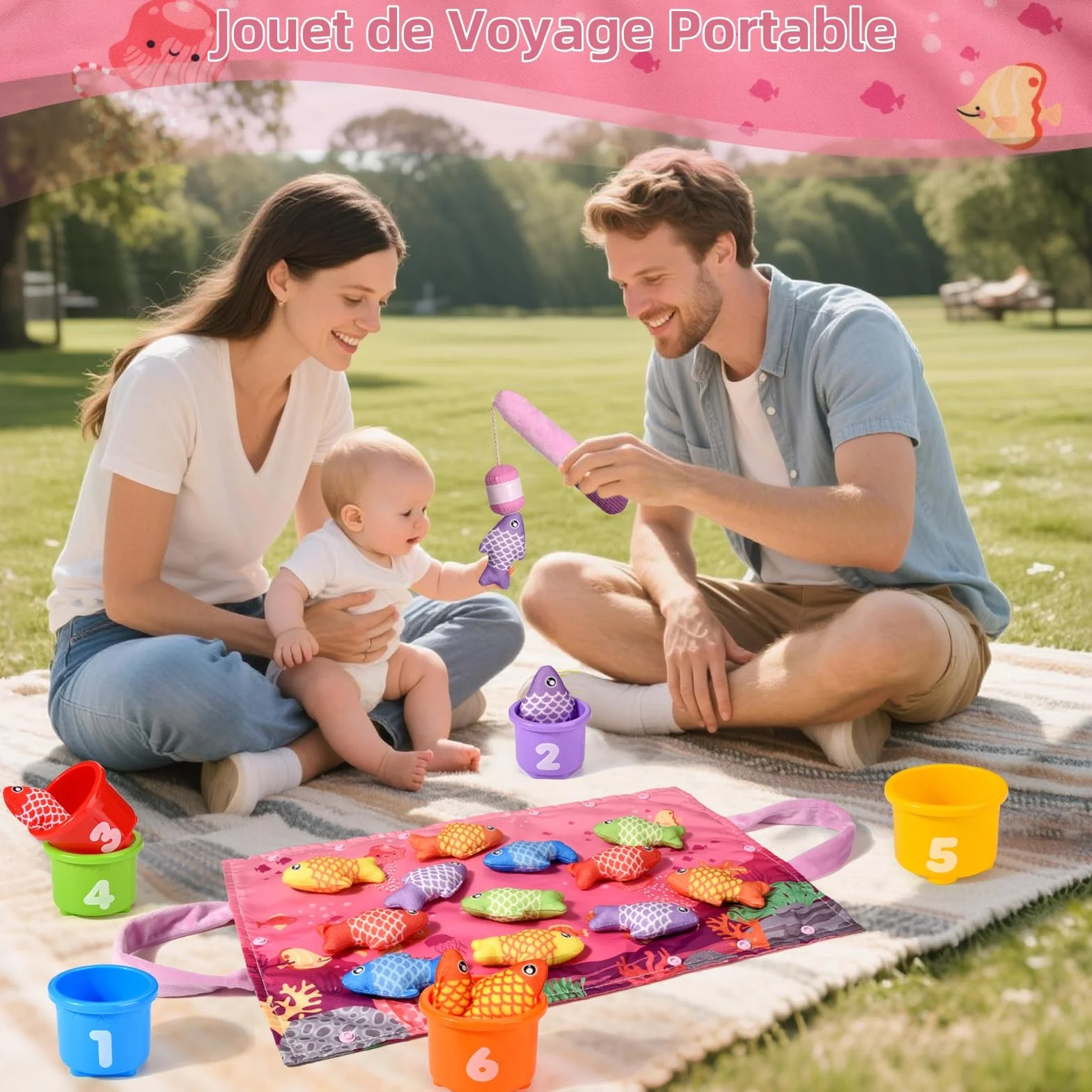 Jouet Montessori Pêche à la Ligne pour Enfant 1 2 3 Ans, Apprendre les Couleurs, Cadeau Fille Garçon 6-18 Mois