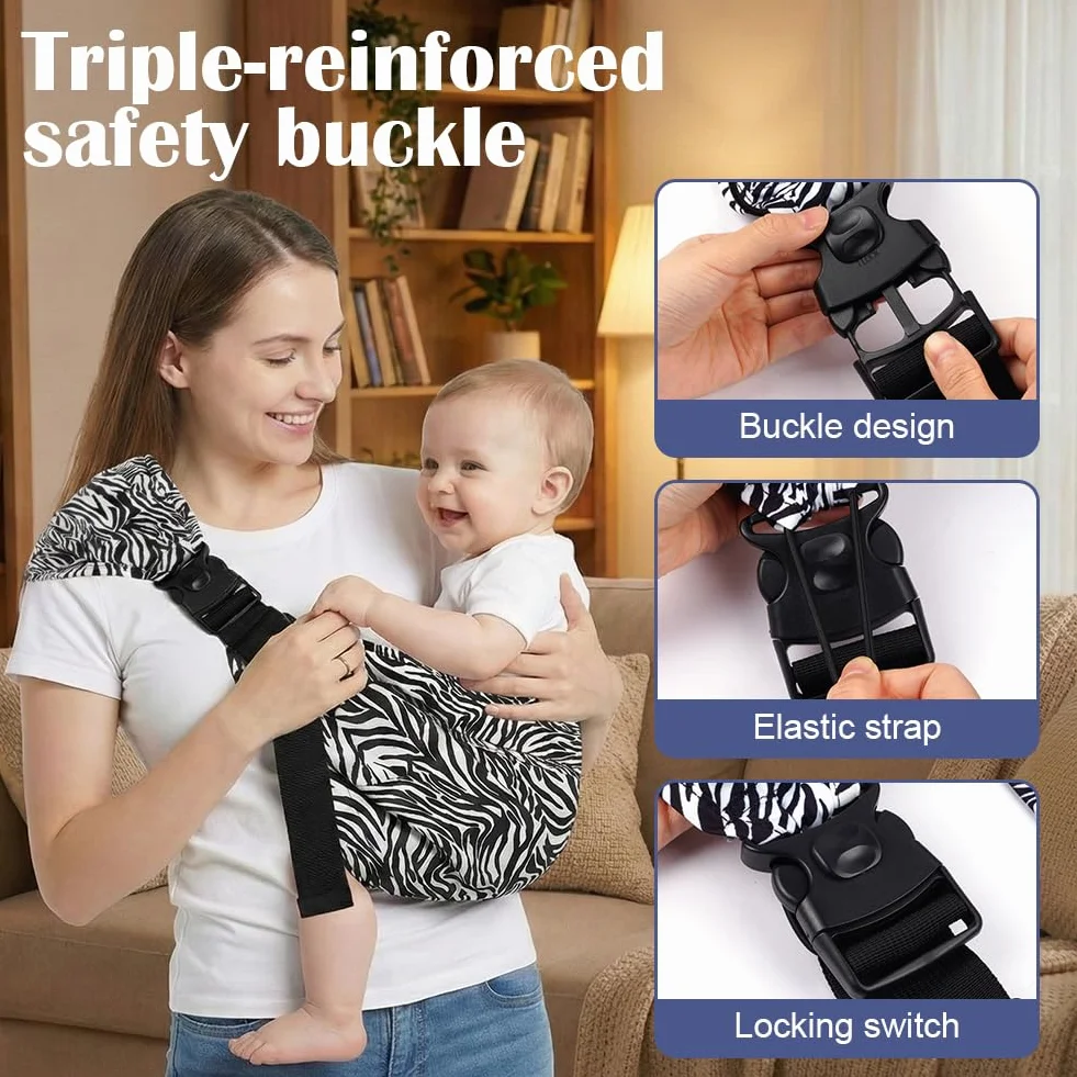 Porte Bébé Réglable Latéral Respirant avec Sangles Antidérapantes pour Nouveau-Né 3-36 Mois, Zèbre
