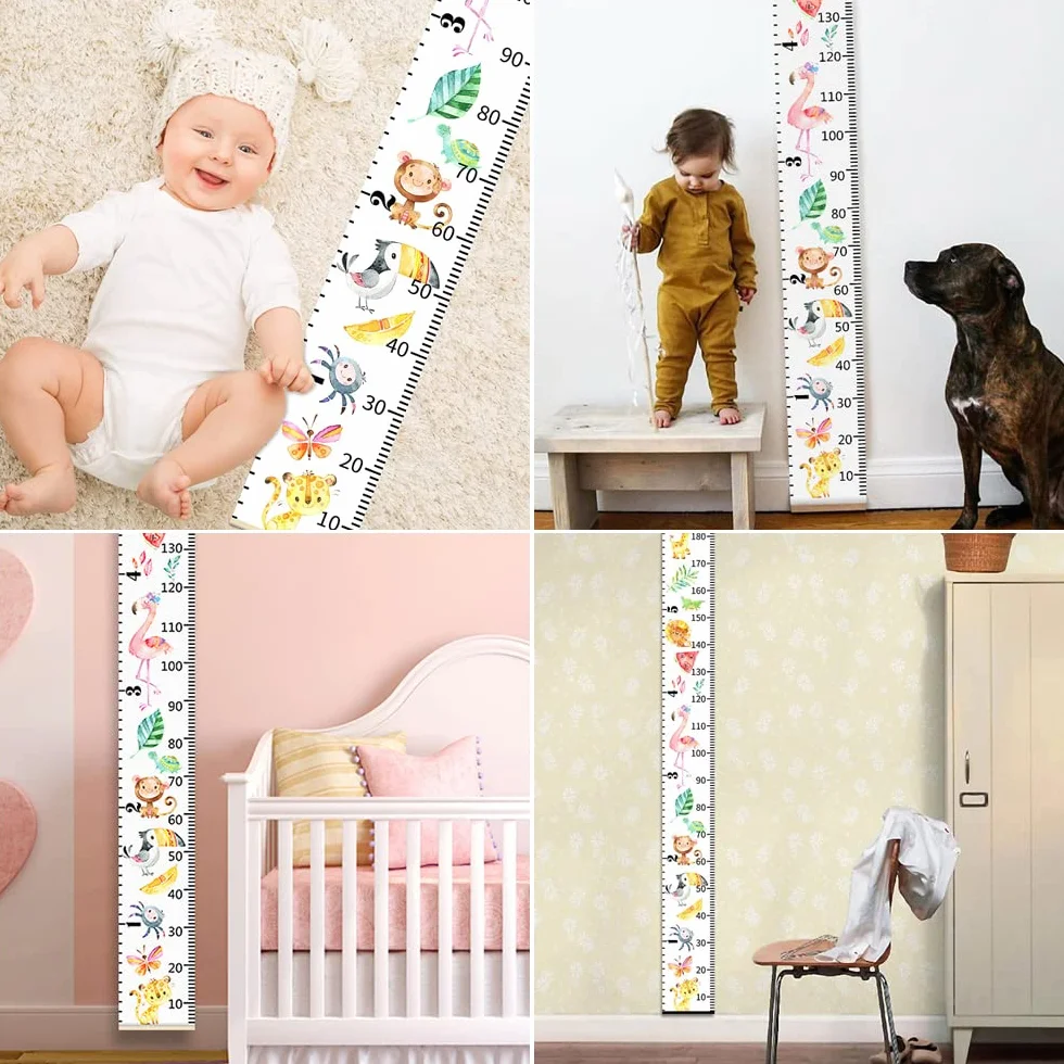 Toise Murale Enfant 20cm×200cm Toile Amovible Mesure Taille avec Motif Dessin Animé Décoration Chambre