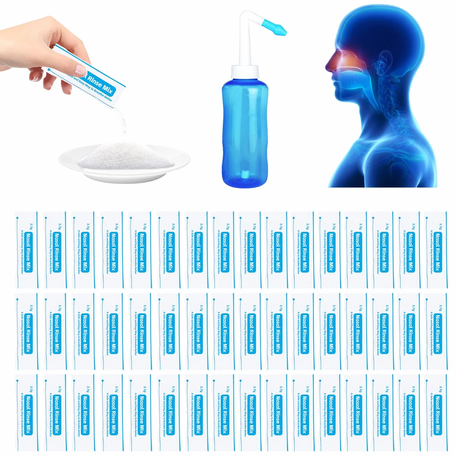 160 Petits Sacs Sachets Sel Nasal 2.7g Rinçage Sinus Irrigation Nasale