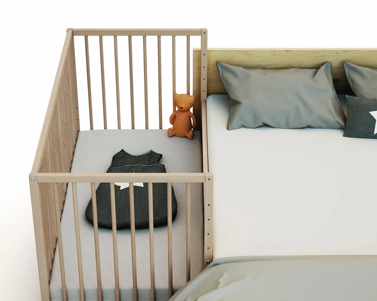 Lit bébé cododo en Bois Massif 60x120cm LIO | Réglable en Hauteur | Sommier à Lattes Beige