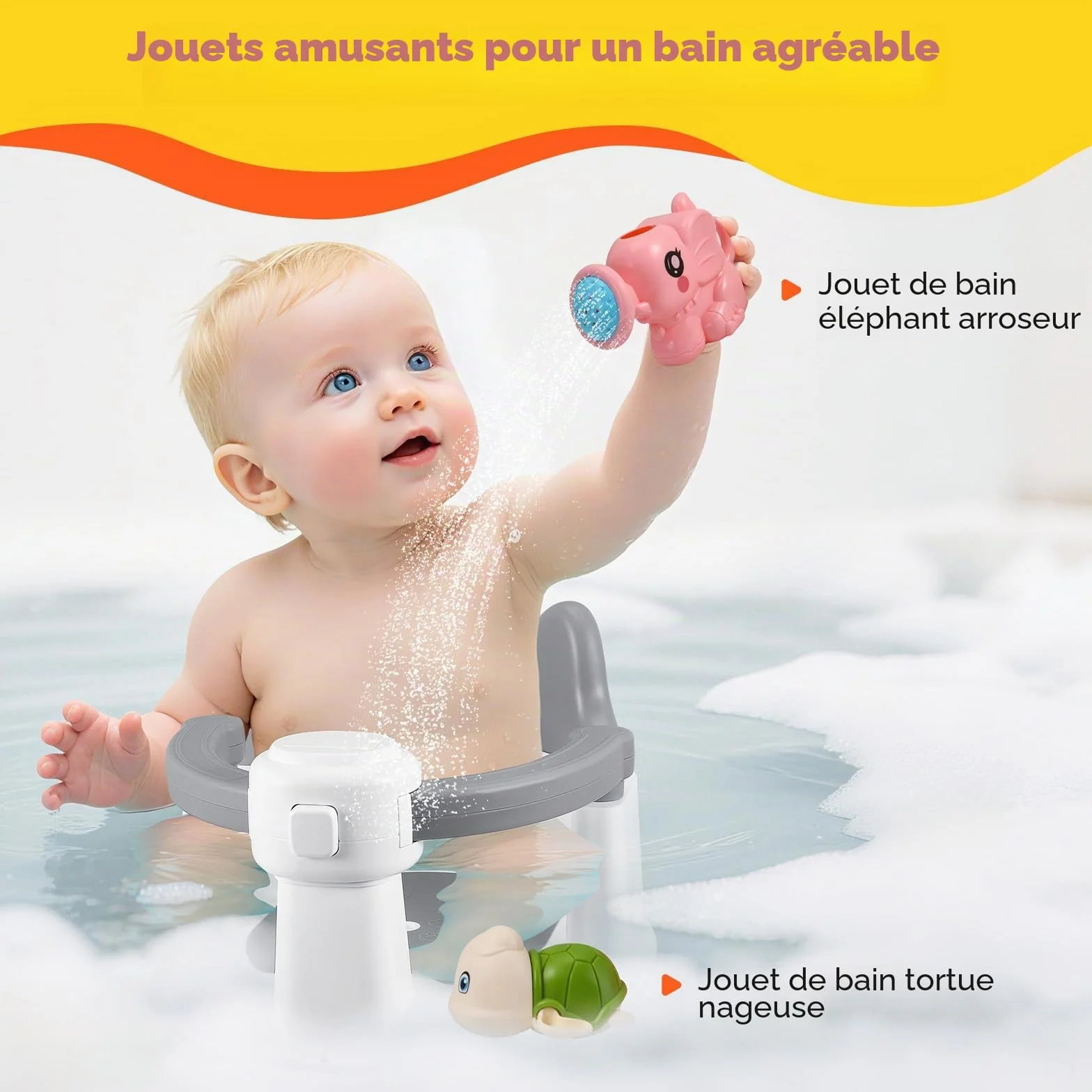Siège de Bain Bébé Antidérapante 6 Mois+ avec 4 Ventouses