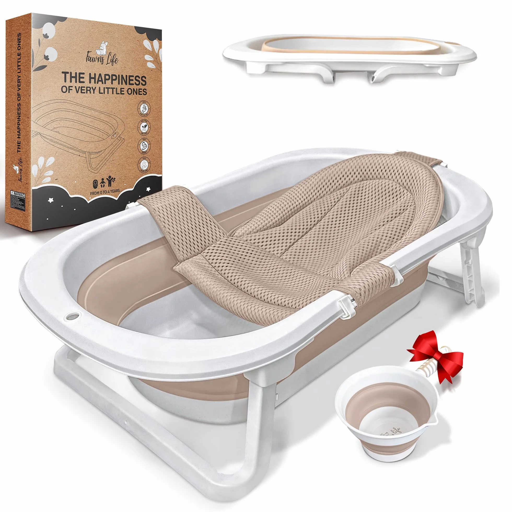 FawnsLife Baignoire Bébé Pliable XXL sur Pied avec Siège Confortable et Seau