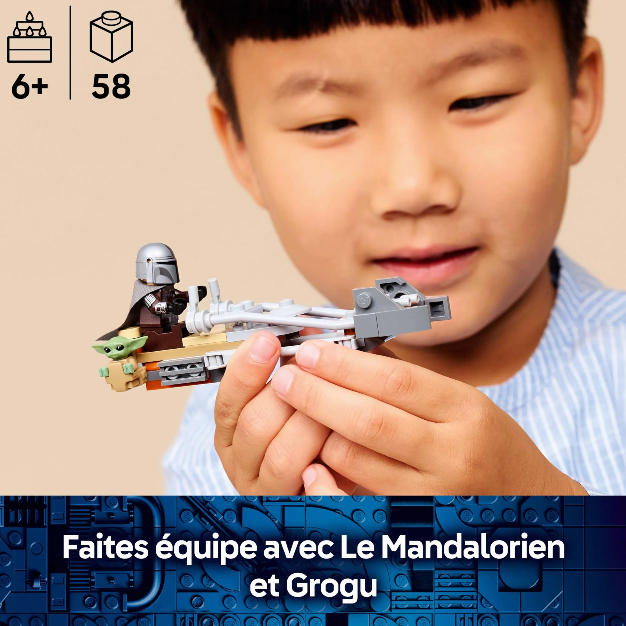 LEGO Star Wars 75436 Speeder Bike du Mandalorien et Grogu Jouet de Construction Figurine Grogu Minifigurine Din Djarin Blaster
