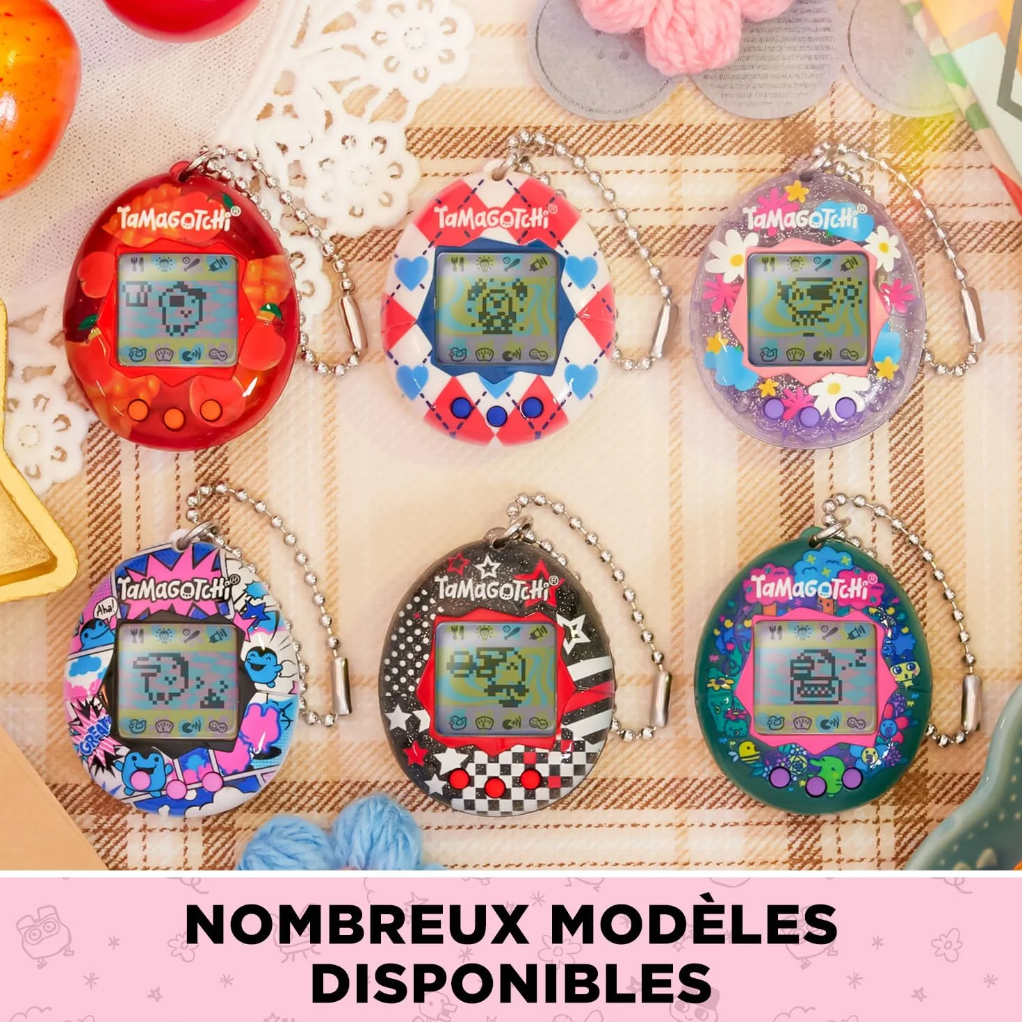 Tamagotchi Original Argyle Heart Animal interactif écran LCD Français Mini-Jeux Jouet Enfant 8 Ans+
