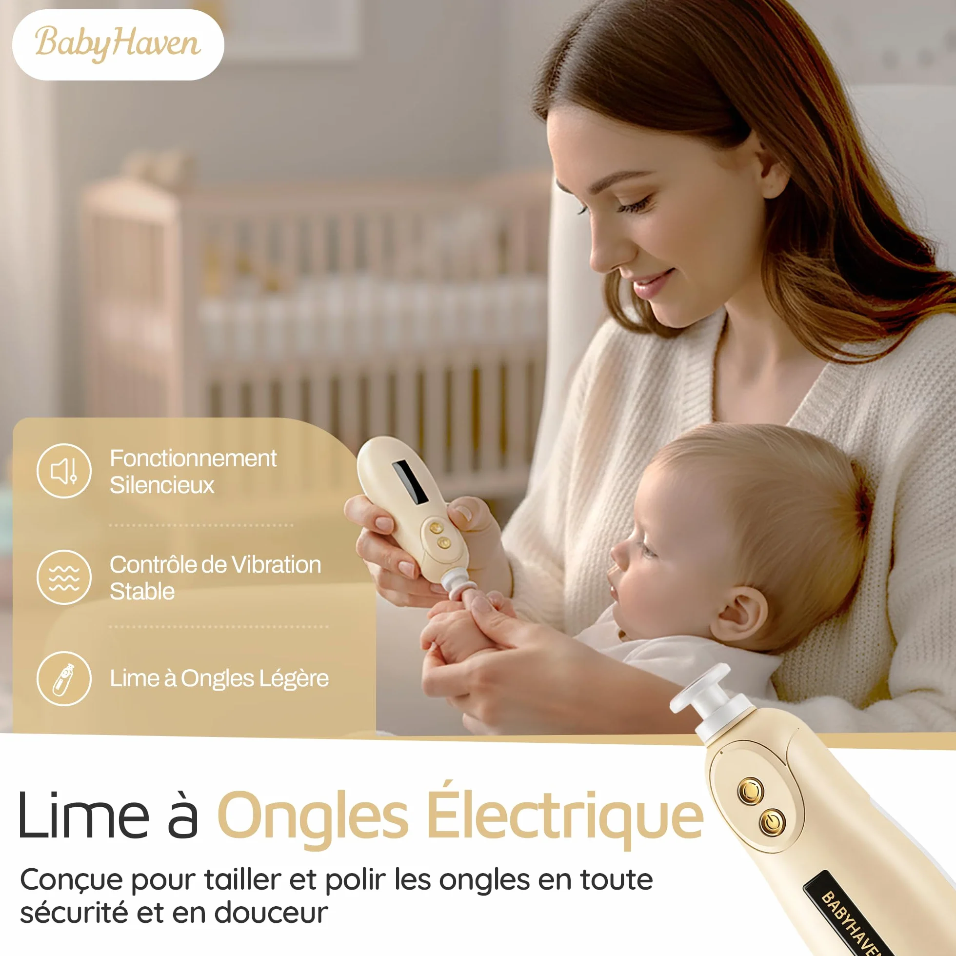 Lime à Ongles Électrique Bébé Rechargeable, Coupe-Ongles Silencieux avec Lumière LED, Kit Soin Ongles Enfants 6 Têtes