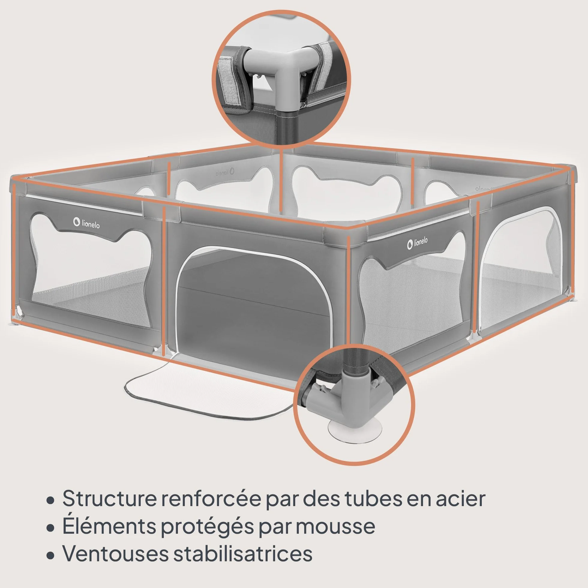 LIONELO WILLOW XL Parc Bébé Pliable 187x207x68 cm 0-48 mois Gris