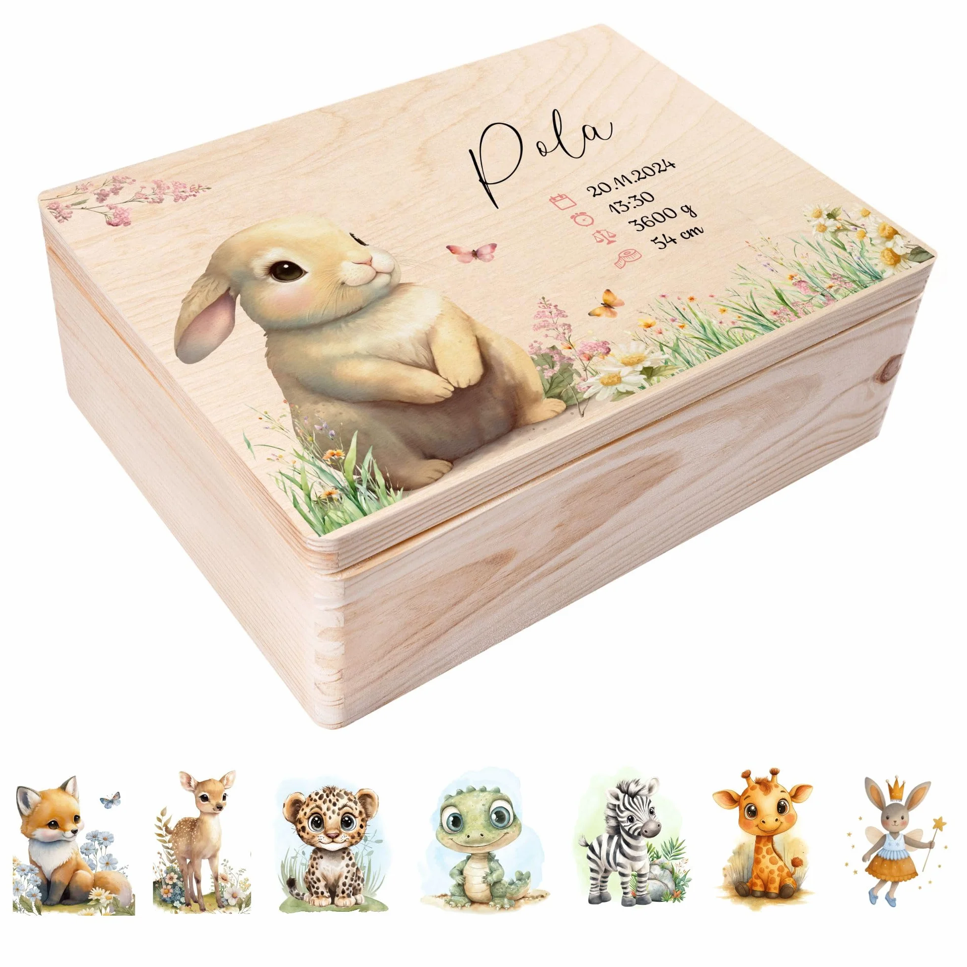 Creative Deco Boîte à Souvenirs Bébé Personnalisé Animaux de la Forêt 40 x 30 x 14 cm Cadeau Naissance Fille Garçon Bois