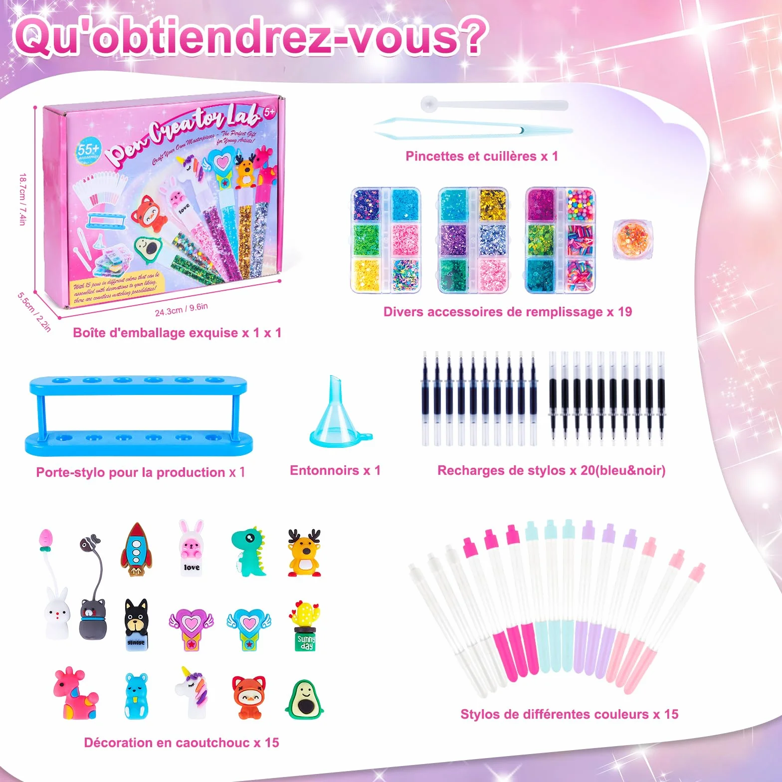 Kazzley Fabrique a Stylo, Kit de Creation Stylo avec 55+ Accessoires, Activité Manuelle Enfants