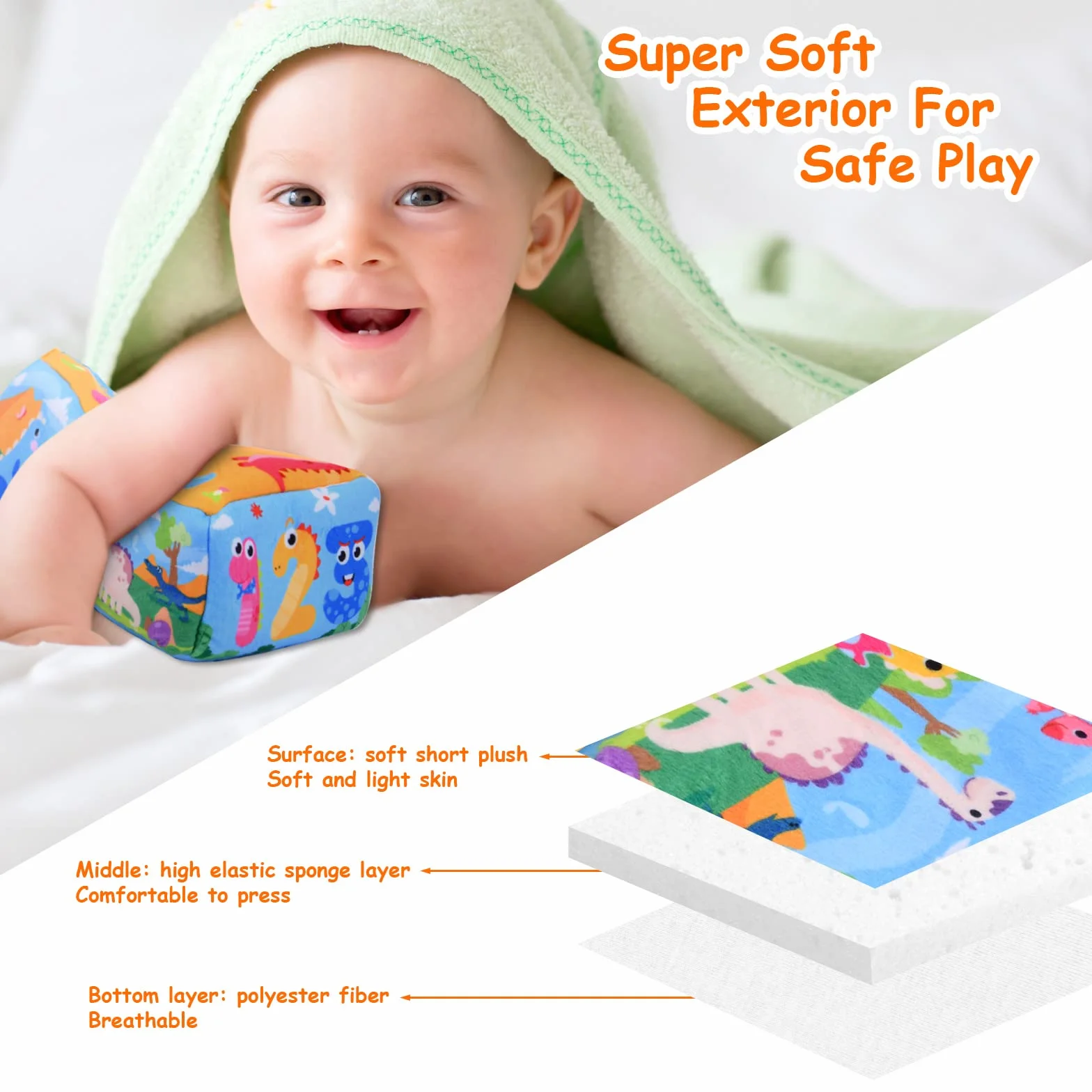 Vicloon Livre Tissu Bébé Boîte à Mouchoirs Jouet Sensoriel Montessori 6-18 Mois