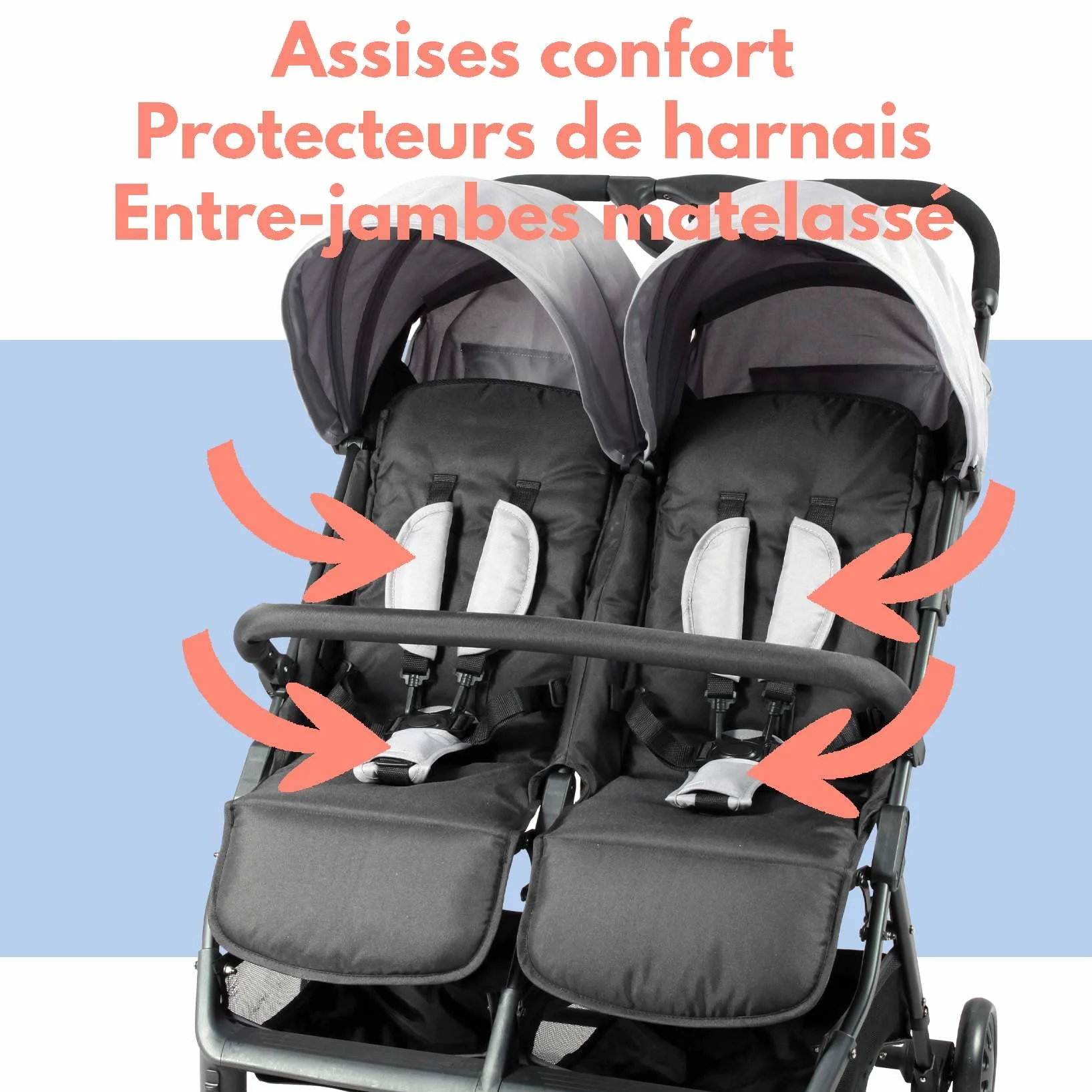 BAMBISOL Poussette Double Côte à Côte pour Jumeaux dès la Naissance Pliage Ultra-Compact Noir Gris DS209