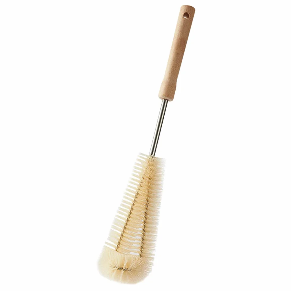 Brosse à biberon en forme de L, Brosse de nettoyage cuisine avec poignée en bois, Tasse café thé verre