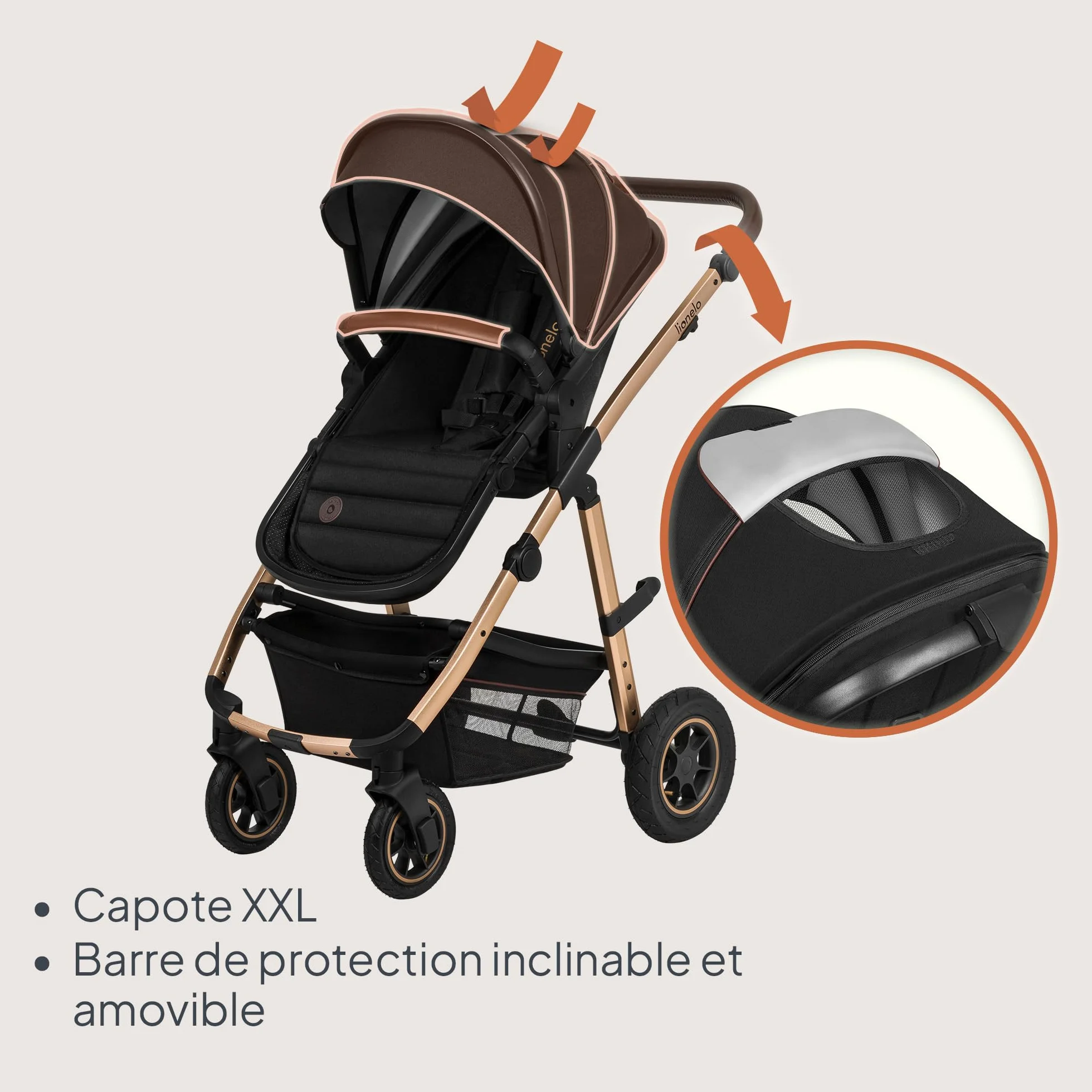 LIONELO Amber 3 in 1 poussette multifonctionnelle avec siège sport, nacelle, sac et accessoires