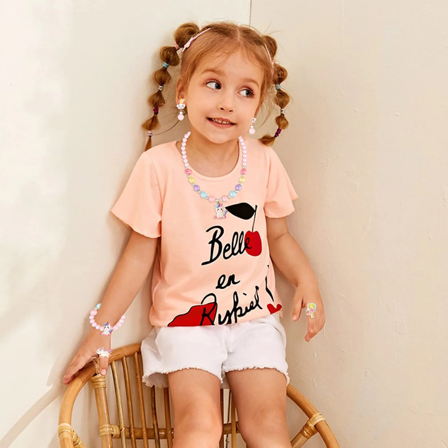 Hifot Licorne Sac à Main Bijoux Enfants Fille, Unicorn Collier Bracelet Boucle d'Oreille Bagues Kit Cadeau Anniversaire