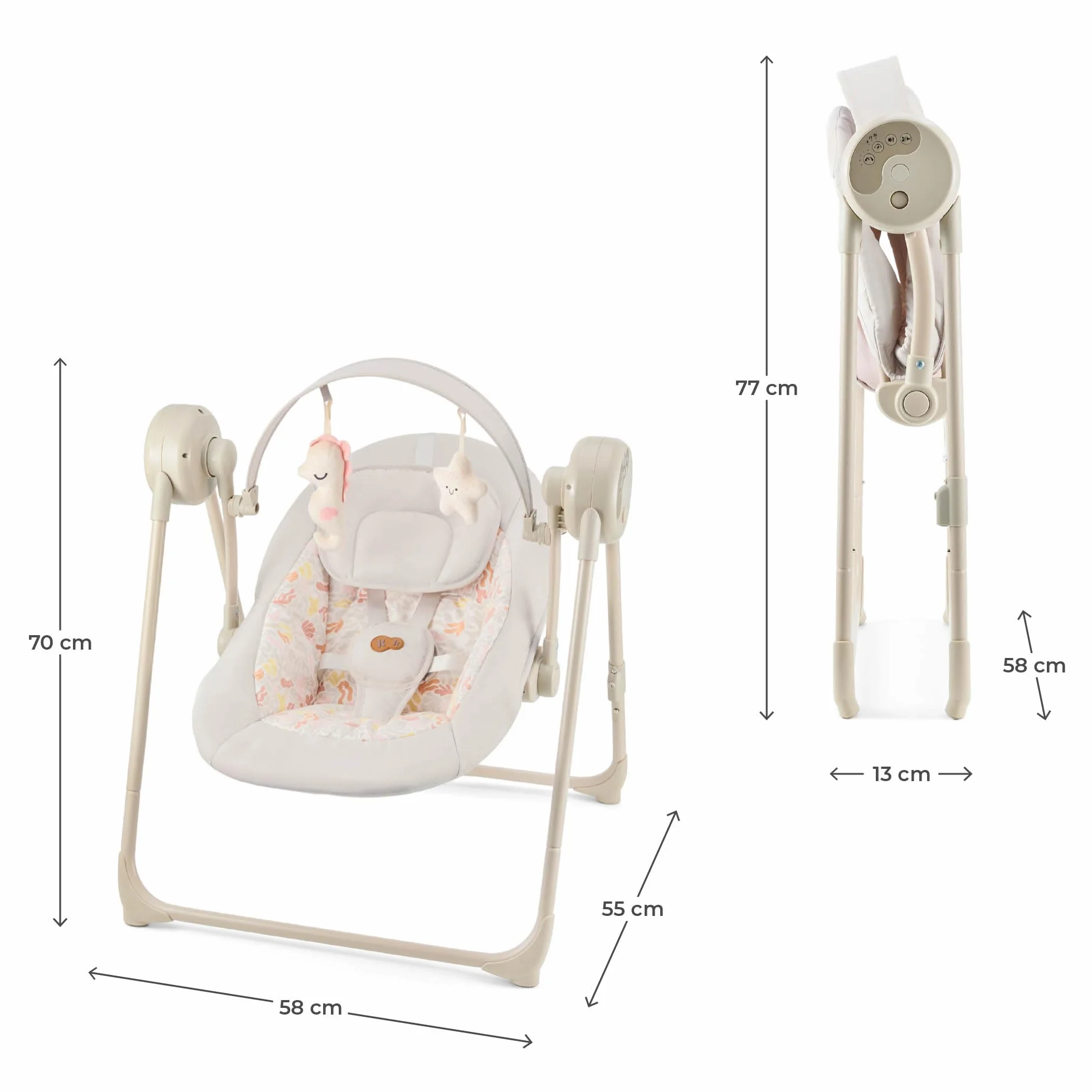 Kinderkraft SWINGEE Transat bébé balancelle dossier réglable 8 mélodies apaisantes berceau pliable Beige