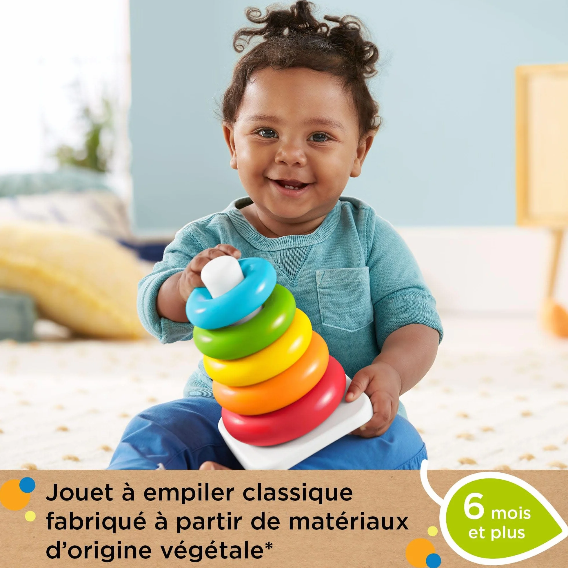 Fisher-Price Pyramide Arc-en-Ciel Culbuto à Empiler 5 Anneaux Colorés Base Mouvante Jouet Bébé 6 Mois HPY92