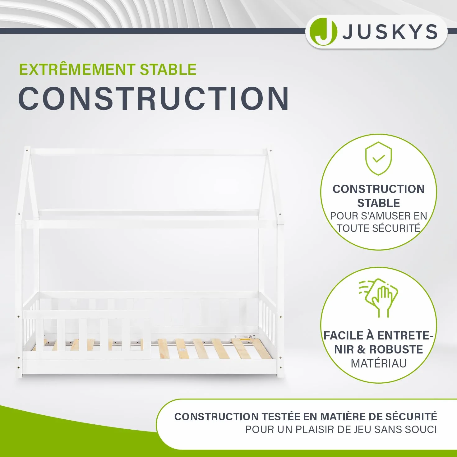 Juskys Lit Cabane Enfant Marli 80x160 cm Bois Massif Blanc avec Protection Antichute