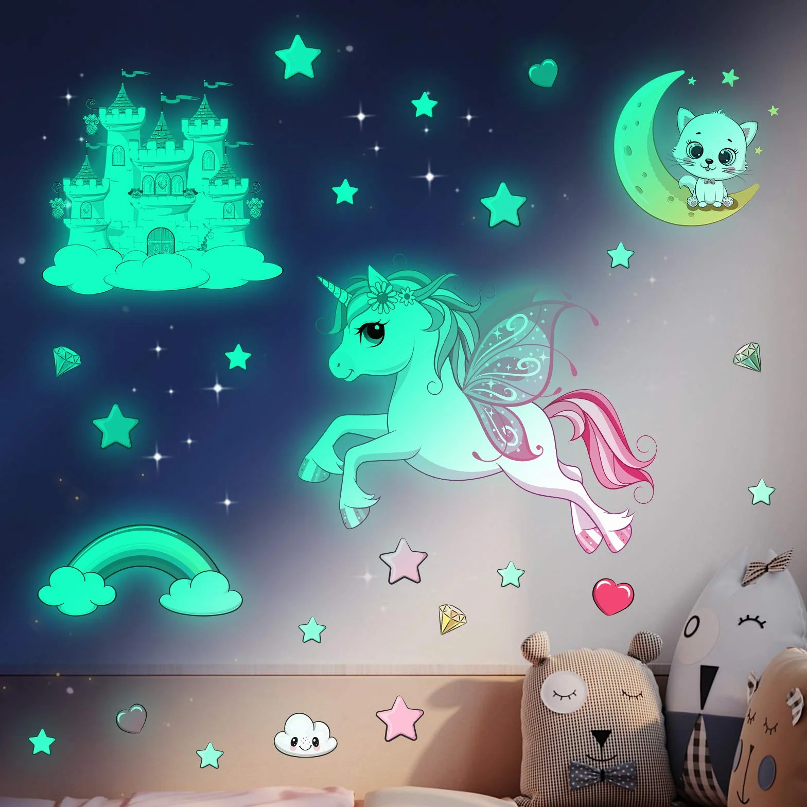 Étoile Lumineuse Plafond Stickers Muraux Fluorescente Décoration Chambre Enfant Fille
