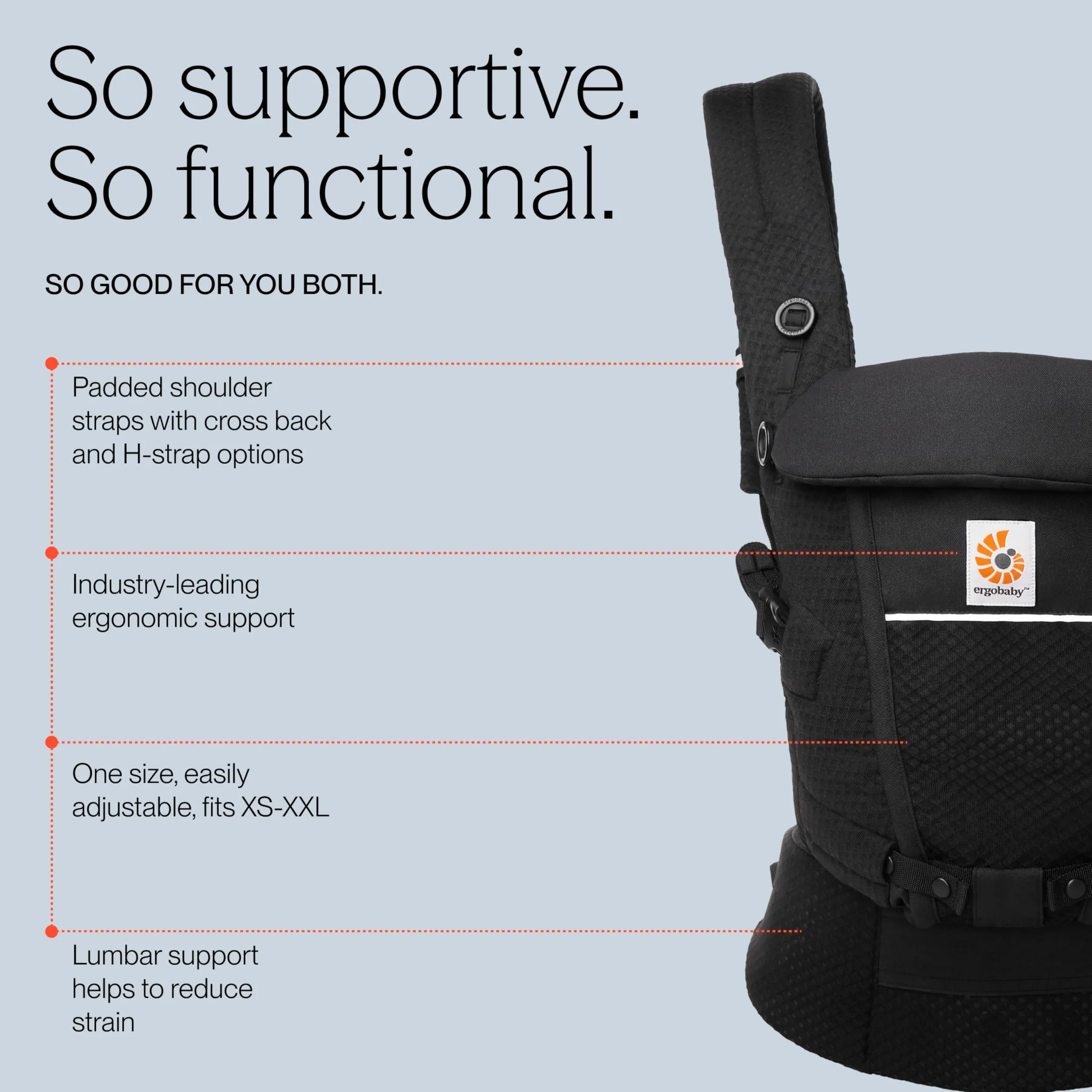 Ergobaby Porte-Bébé Adapt Onyx Black 3 positions Mesh SoftFlex ventral dorsal nouveau-nés