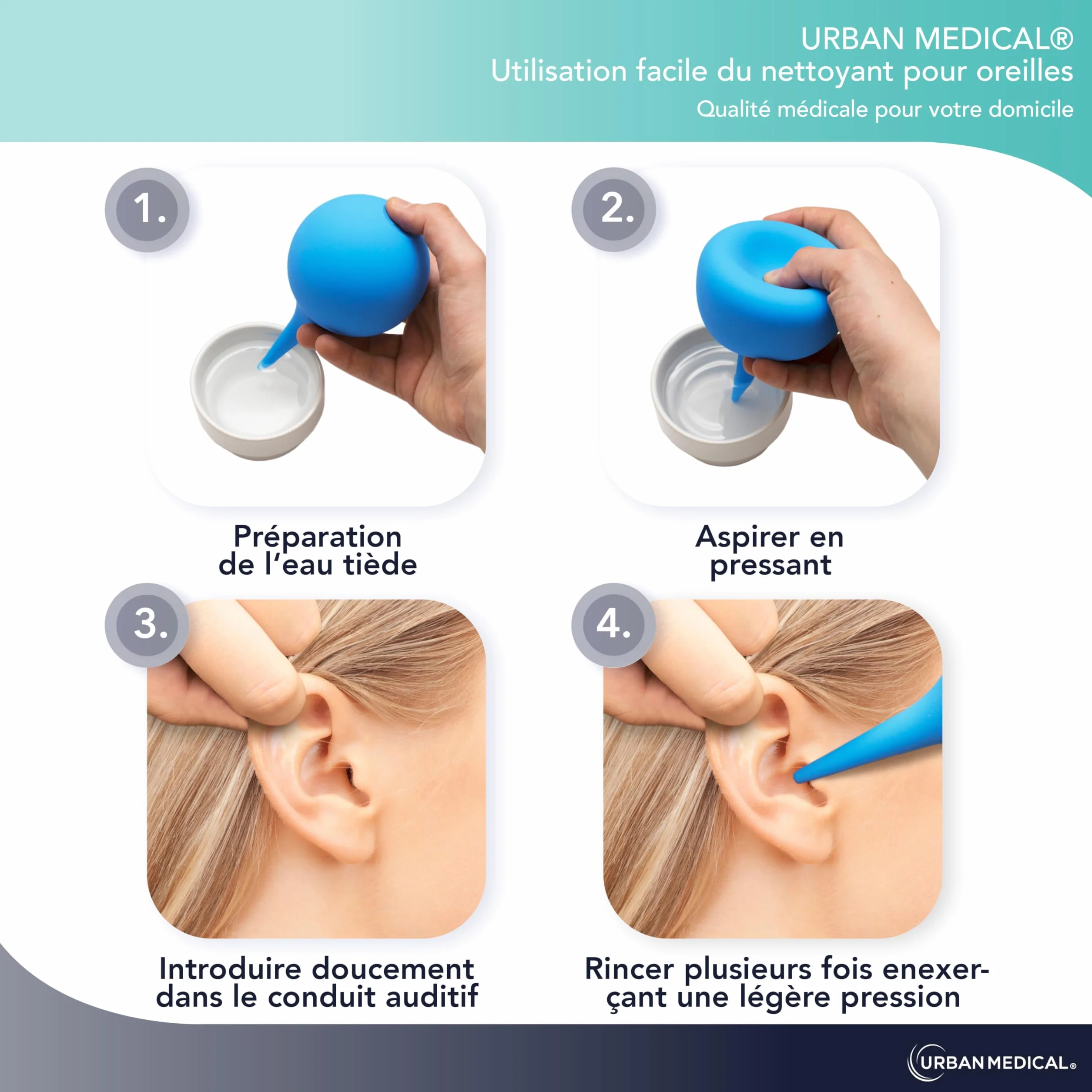 Poire Lavement Oreilles 200 ml Nettoyage Doux Professionnel Éliminer Bouchons Cérumen Réutilisable