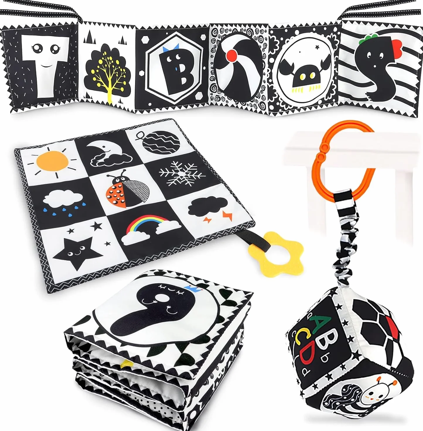 Collazoey Livres D'éveil Sensoriel Bébé Noir et Blanc Montessori 0-12 Mois Double Face en Tissu
