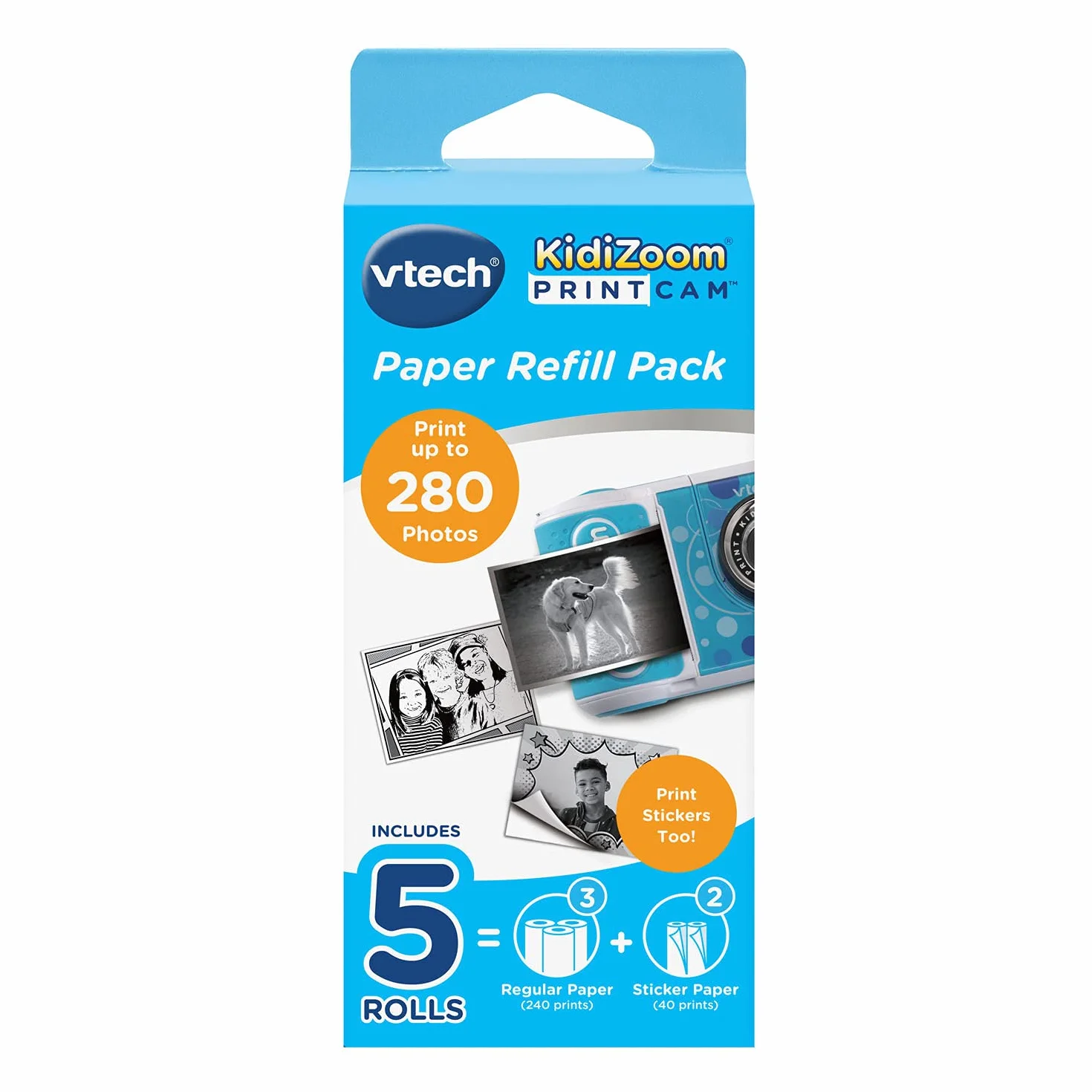VTech KidiZoom Print Cam Papier Thermique Autocollant Blanc Accessoire Appareil Photo Enfant Impression Instantanée Pack 5 Bobines Cadeau Enfant Dès 5 Ans
