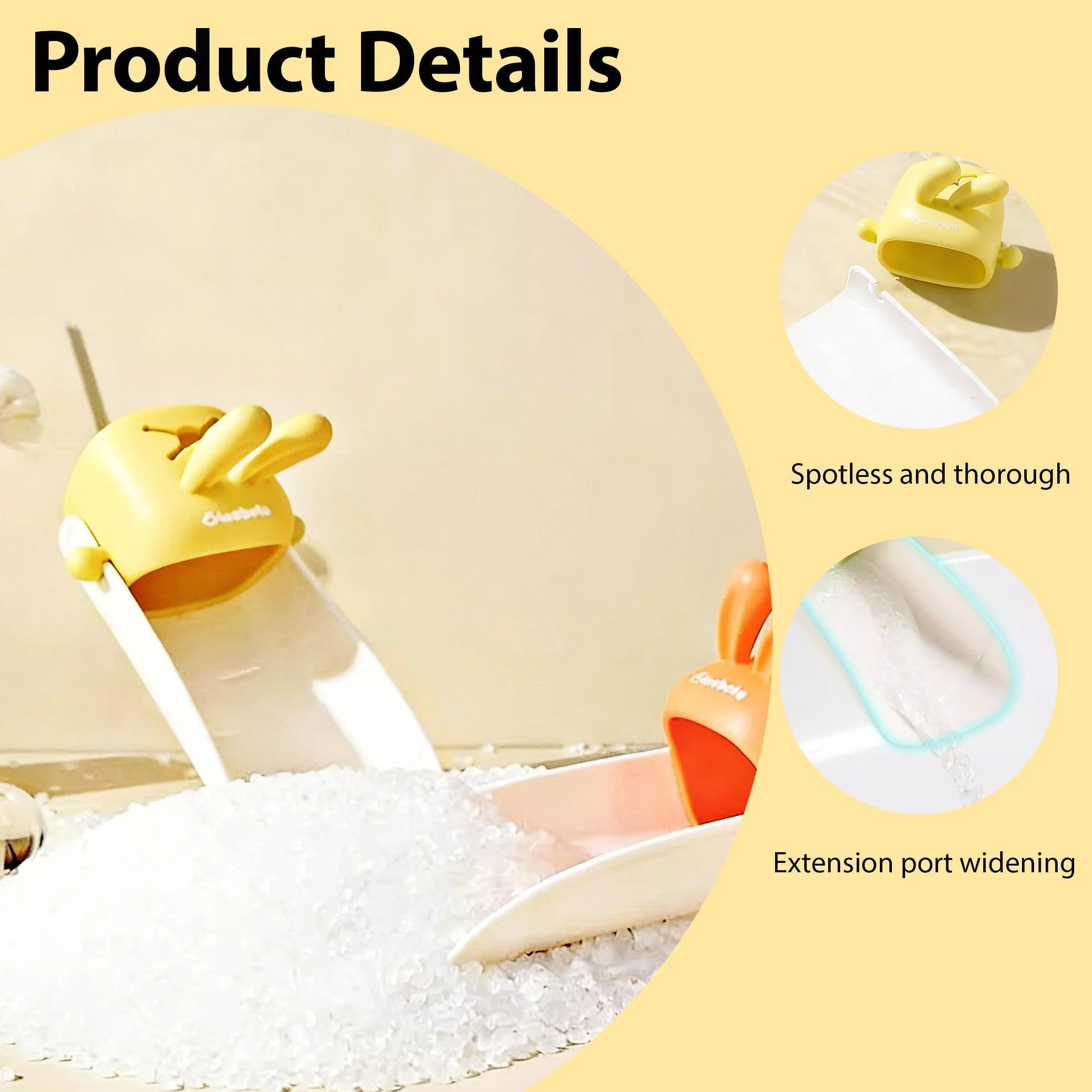 Prolongateur de Robinet Enfant Jaune, Rallonge de Robinet avec Oreilles de Lapin en Plastique pour Lavabo