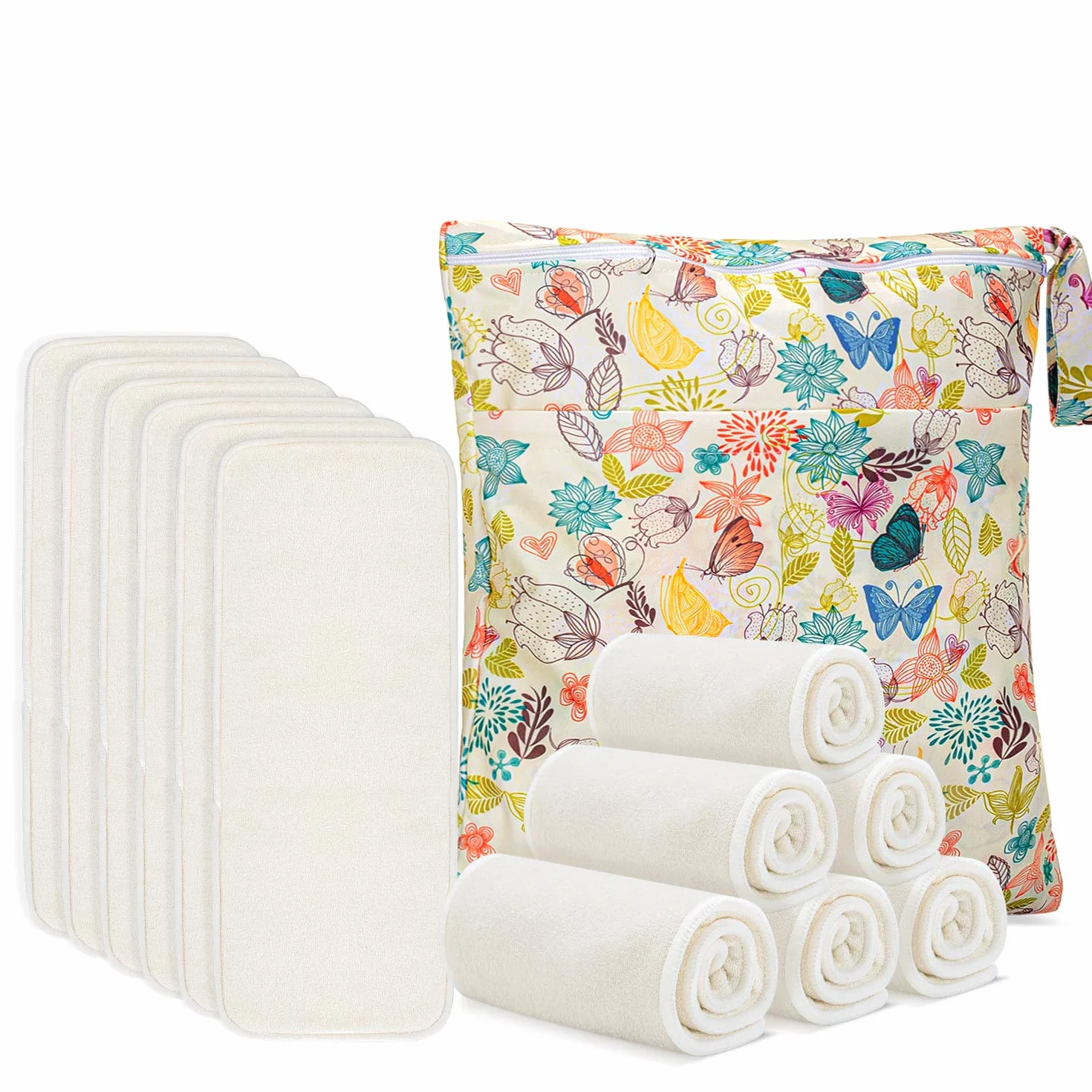 Inserts de Couches Réutilisables Fibre de Bambou Pack de 12 avec Sac Lavable Compatible Couches tout-en-un ou à Poche