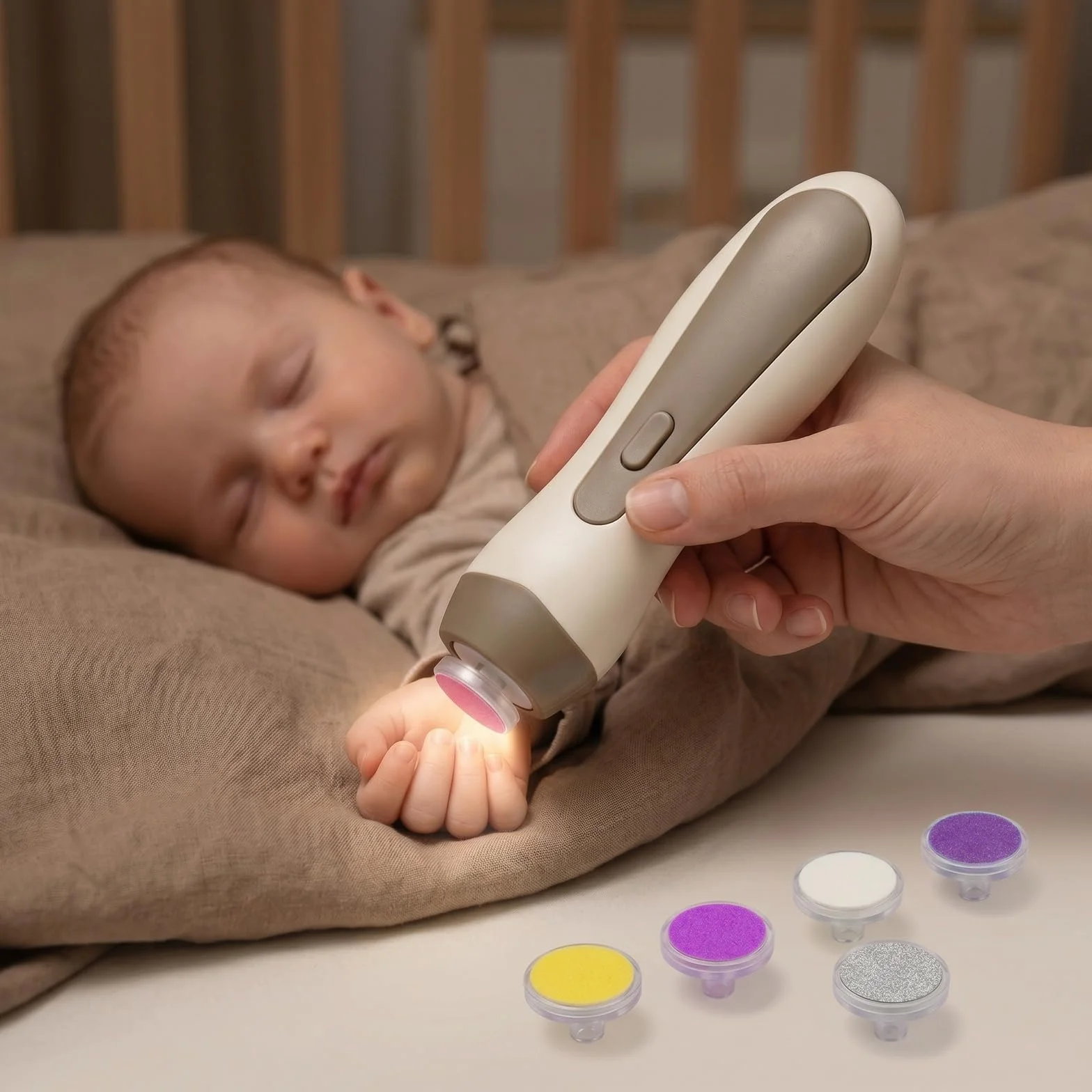 Lime à Ongle Électrique Bébé avec 6 Têtes, Lumière LED, Coupe et Vernis